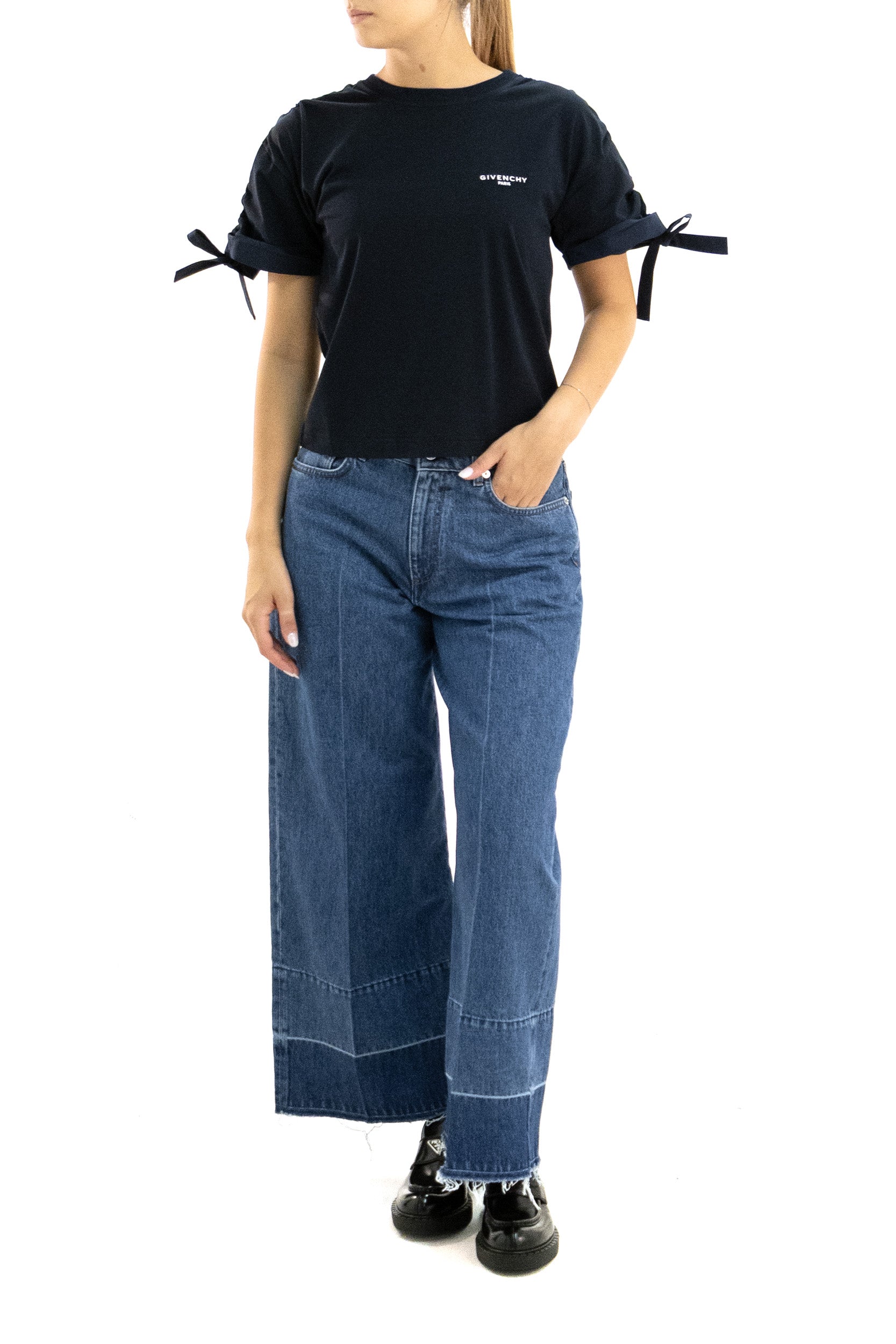 T-shirt in cotone di colore blu<BR/> BW70G931D8 410 GIVENCHY