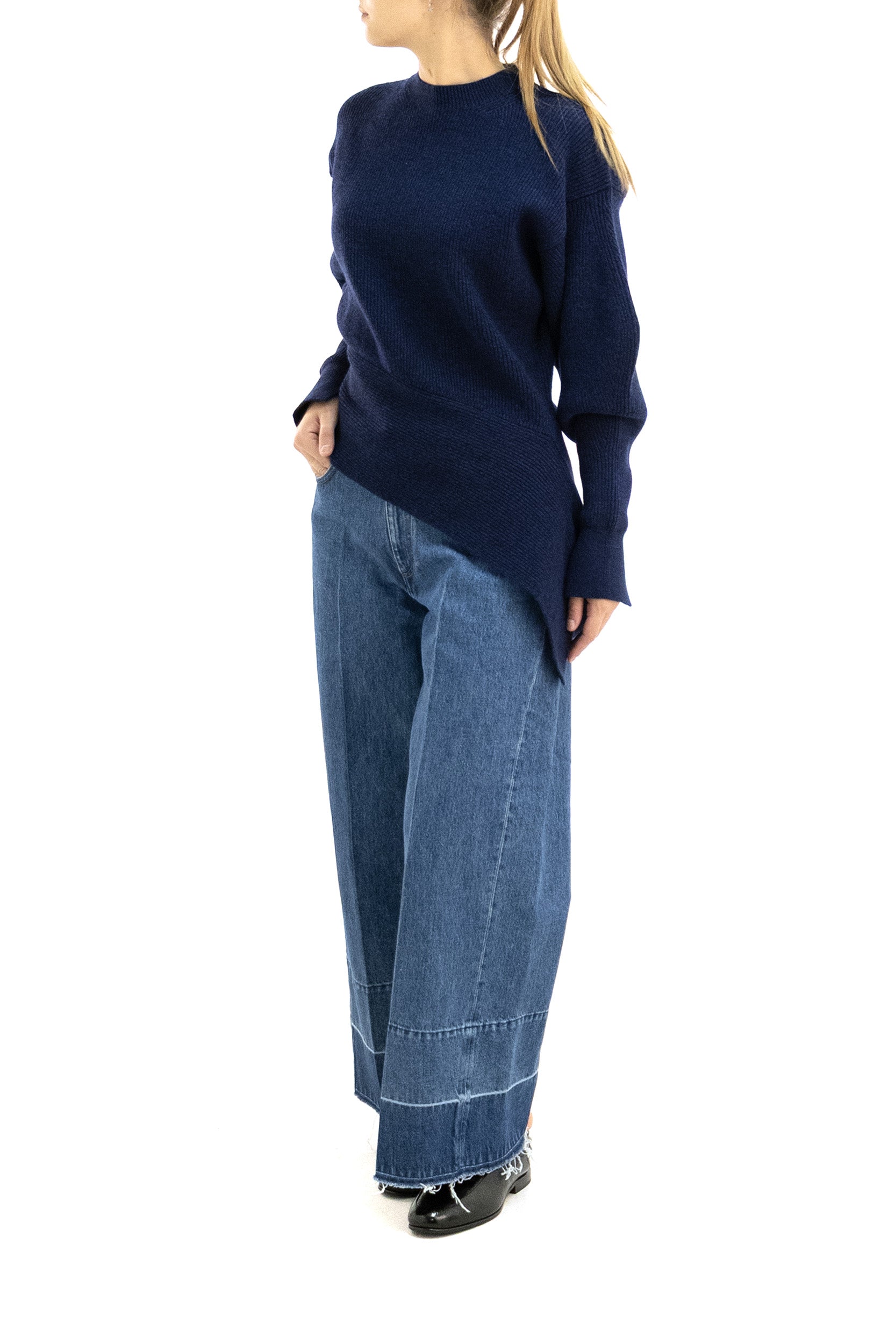 Pullover in lana e cashmere a coste di colore blu<BR/> BW90XA4ZVV 467 GIVENCHY