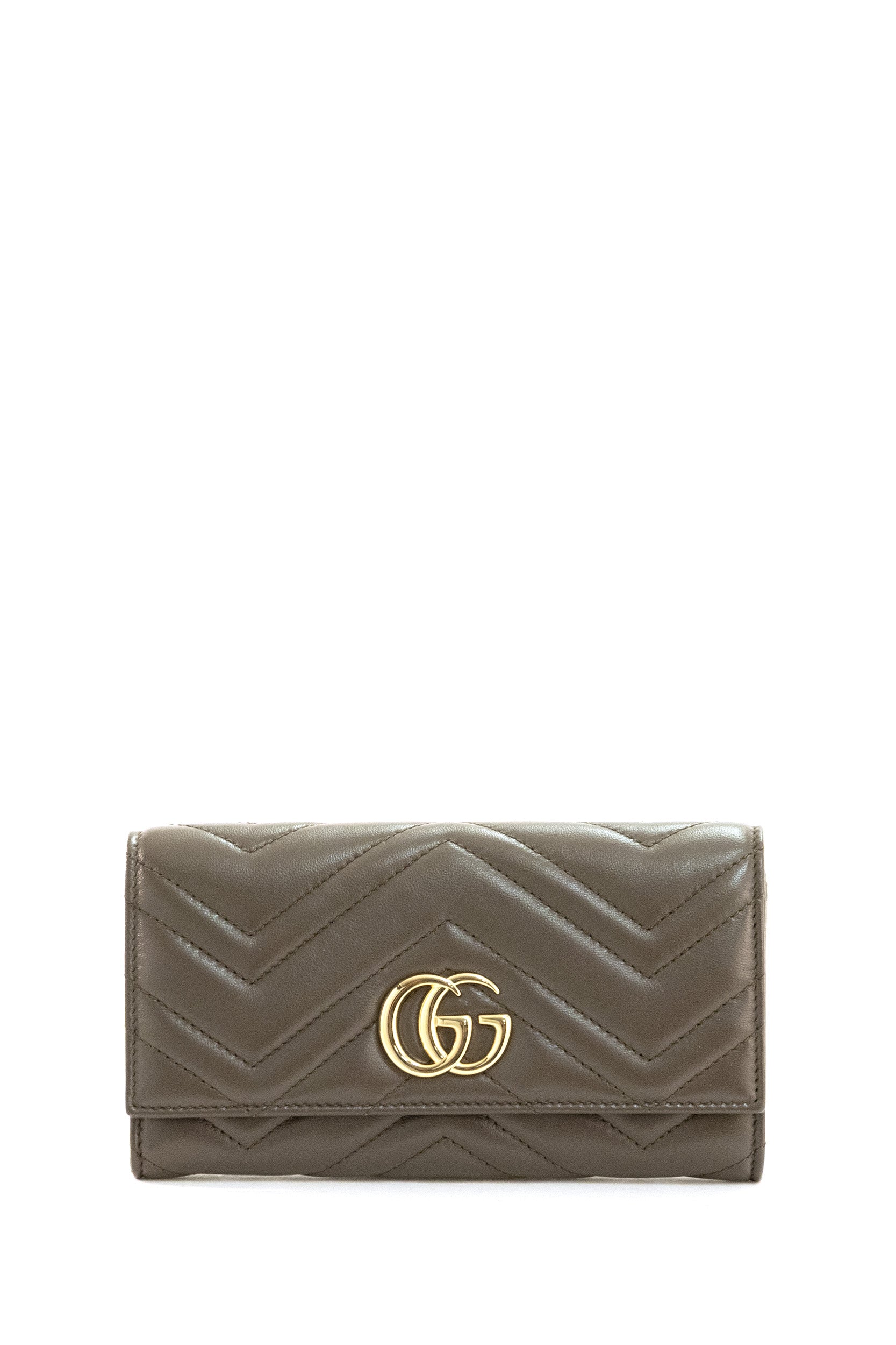 Portafoglio GG Marmont in pelle matelassé di colore tortora scuro<BR/> 443436 AAGUV 2818 GUCCI