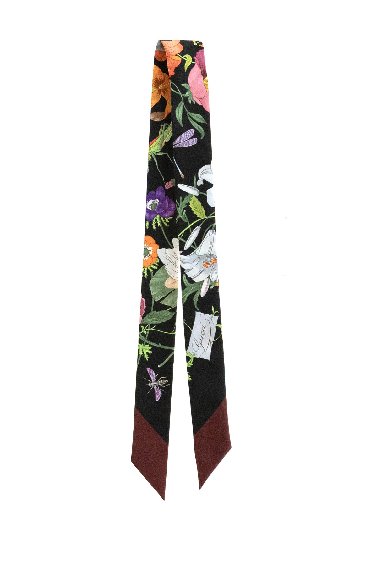 GUCCI Nastro in twill di seta di colore nero e bordeaux