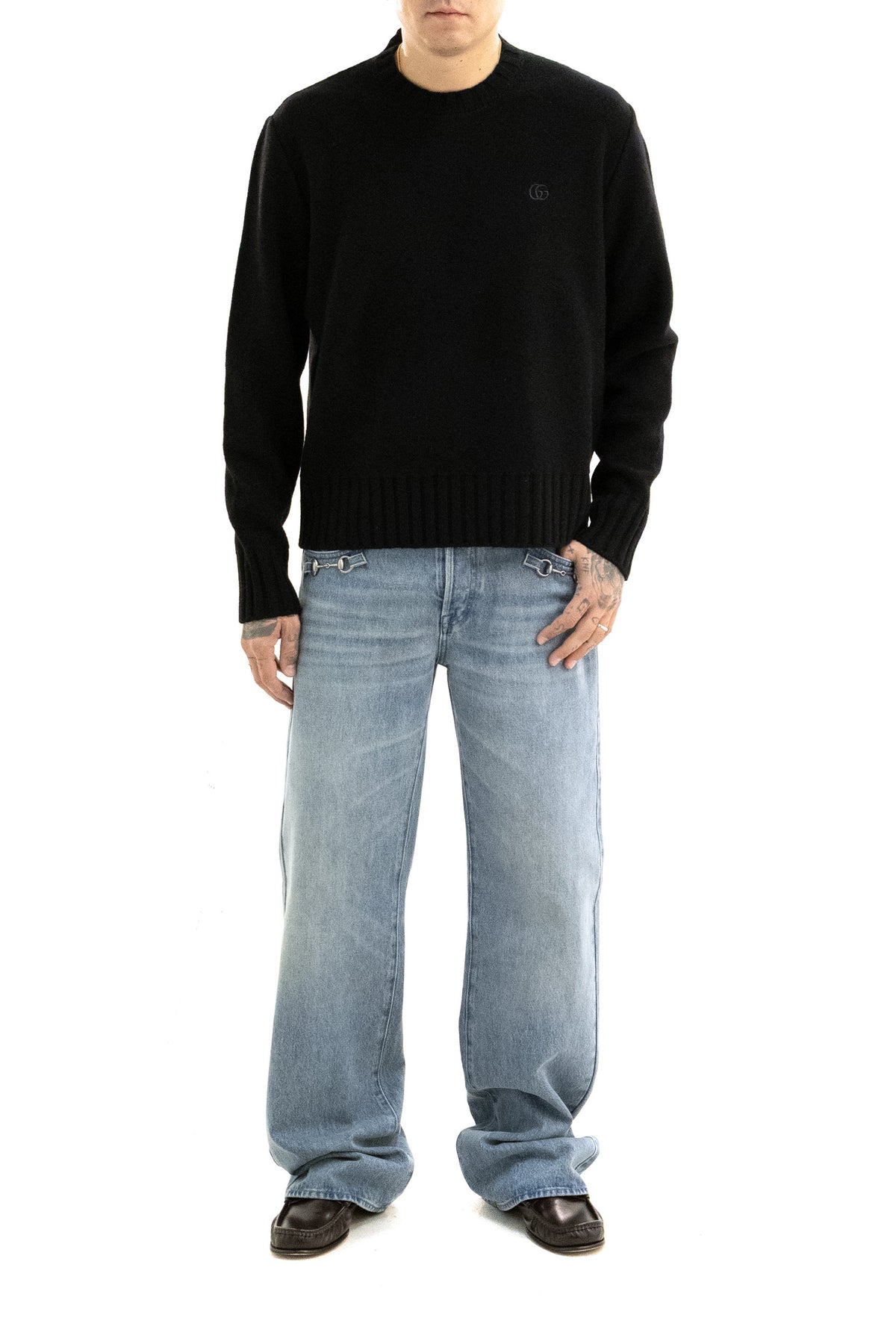 GUCCI Jeans in denim di cotone di colore azzurro, vista 2
