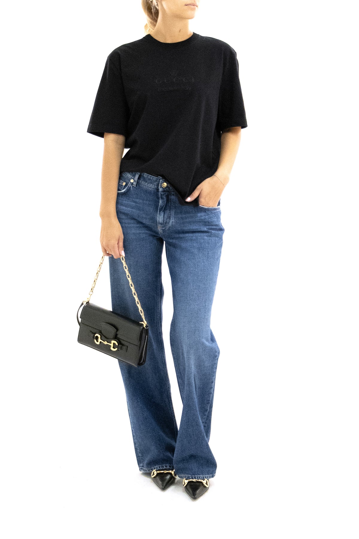 GUCCI T-shirt in cotone di colore nero, vista 2