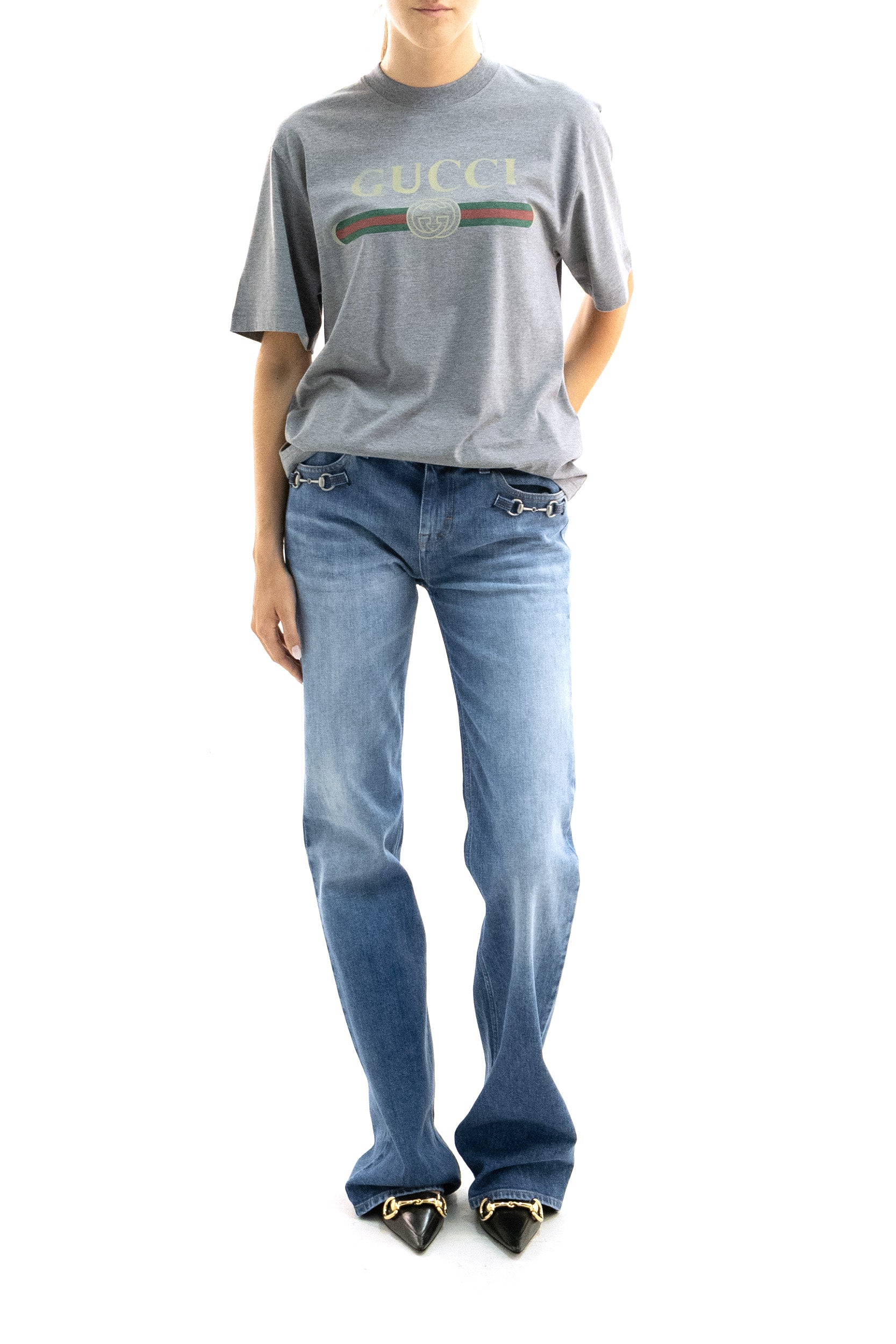 T-shirt in jersey di cotone di colore grigio<BR/> 865015 XJH1R 1230 GUCCI