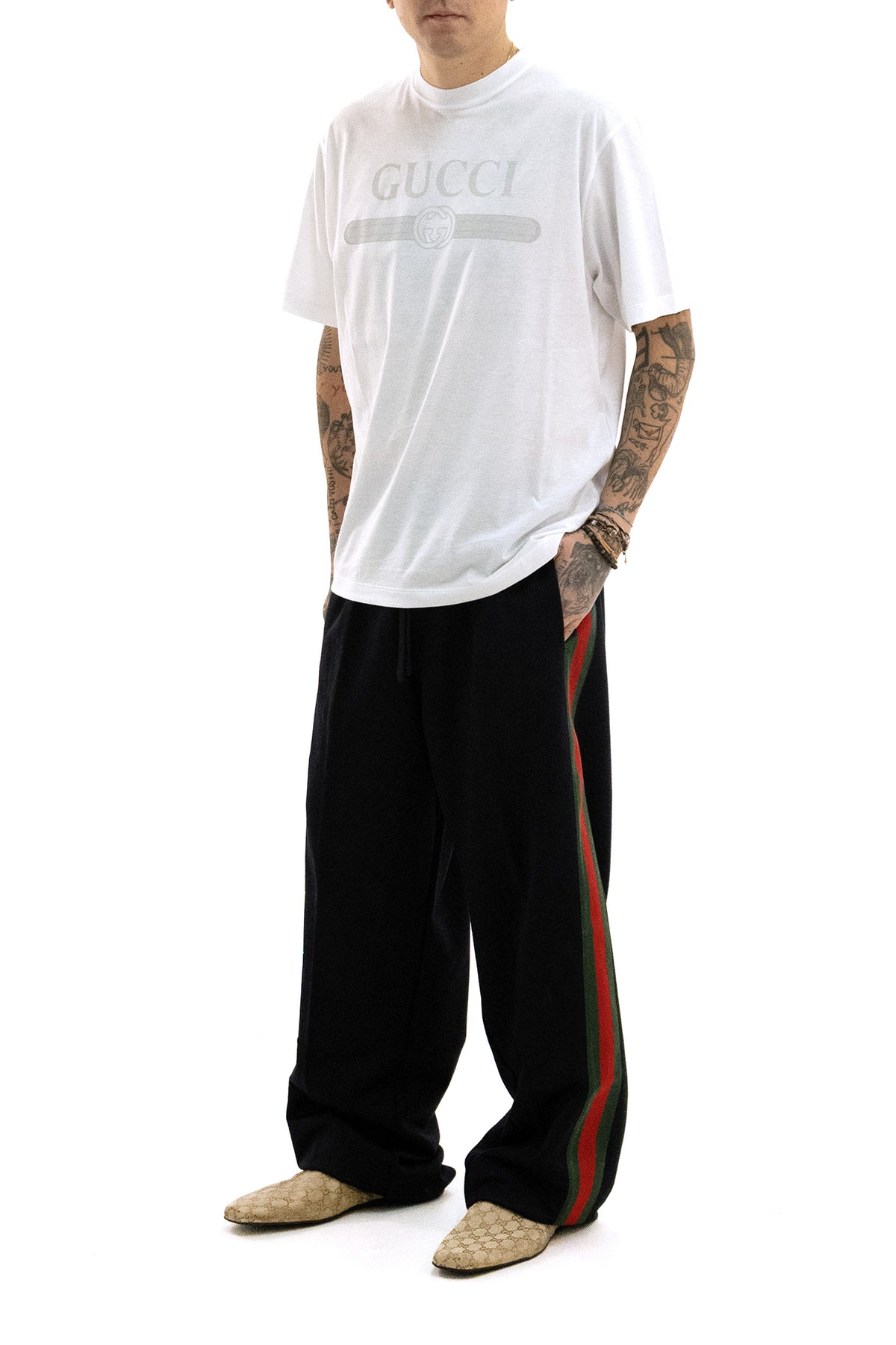 GUCCI Blue cotton and silk jersey trousers, view 2