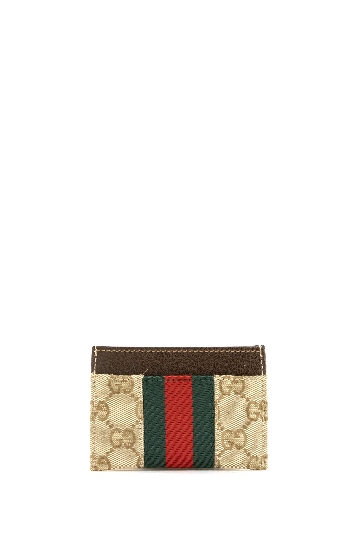 GUCCI Porta carte Web Horsebit in tessuto GG beige e marrone, vista 2
