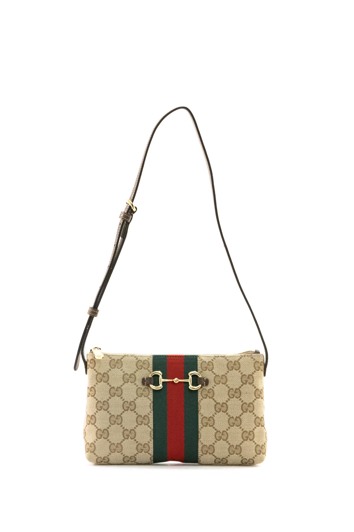 GUCCI Mini borsa Web Horsebit in tessuto GG beige e marrone
