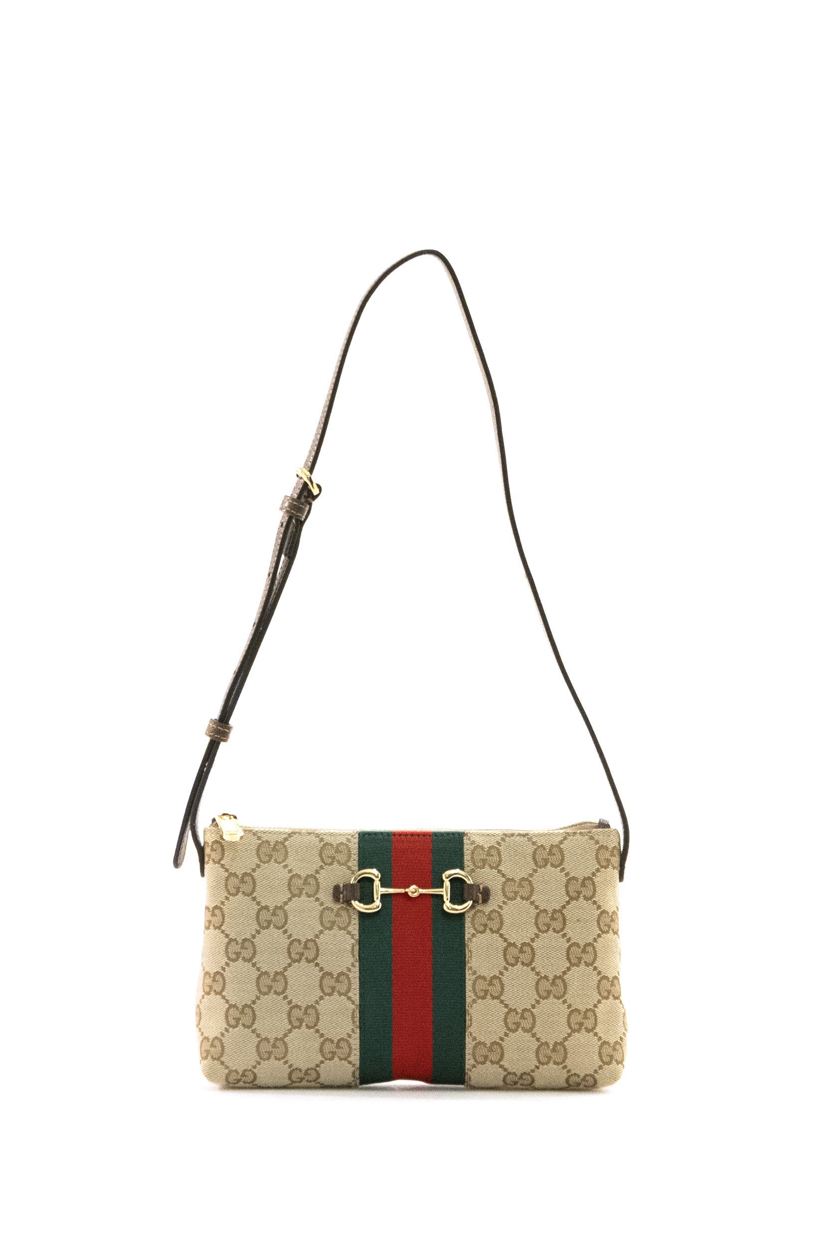 Mini borsa Web Horsebit in tessuto GG beige e marrone <BR/> 867130 FAF88 9645 GUCCI
