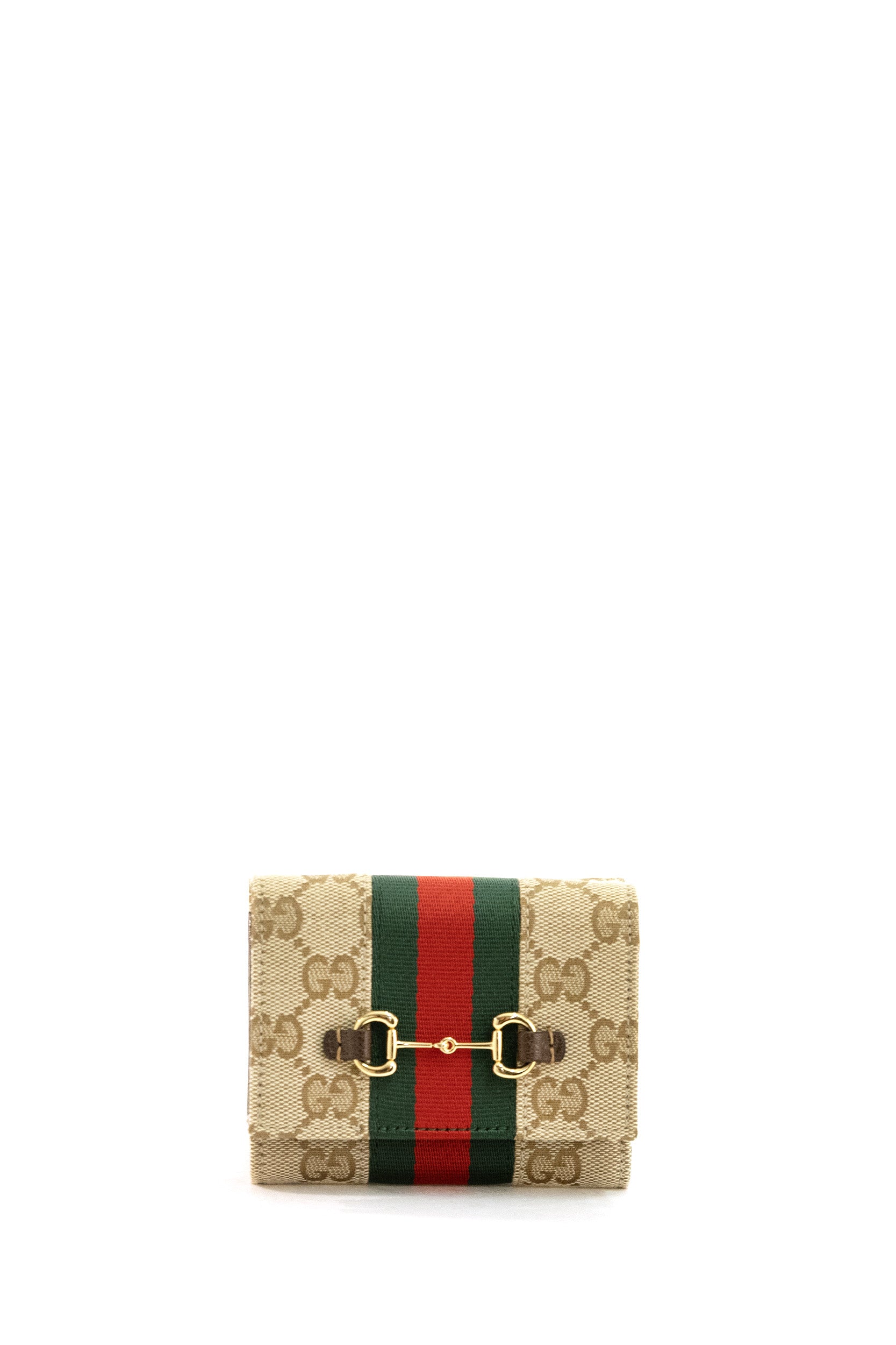 Portafoglio tri-fold Web Horsebit in tessuto GG beige e marrone <BR/> 867131 FAFV9 9653 GUCCI