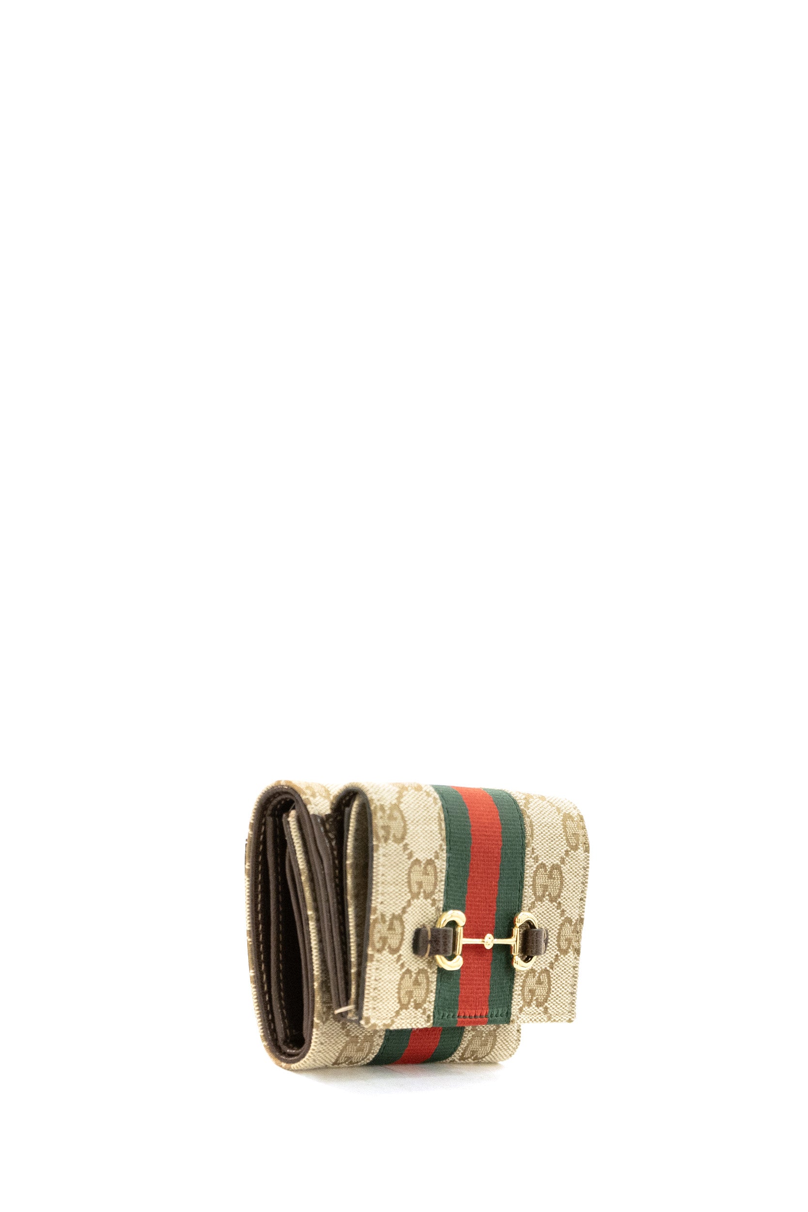 Portafoglio tri-fold Web Horsebit in tessuto GG beige e marrone <BR/> 867131 FAFV9 9653 GUCCI