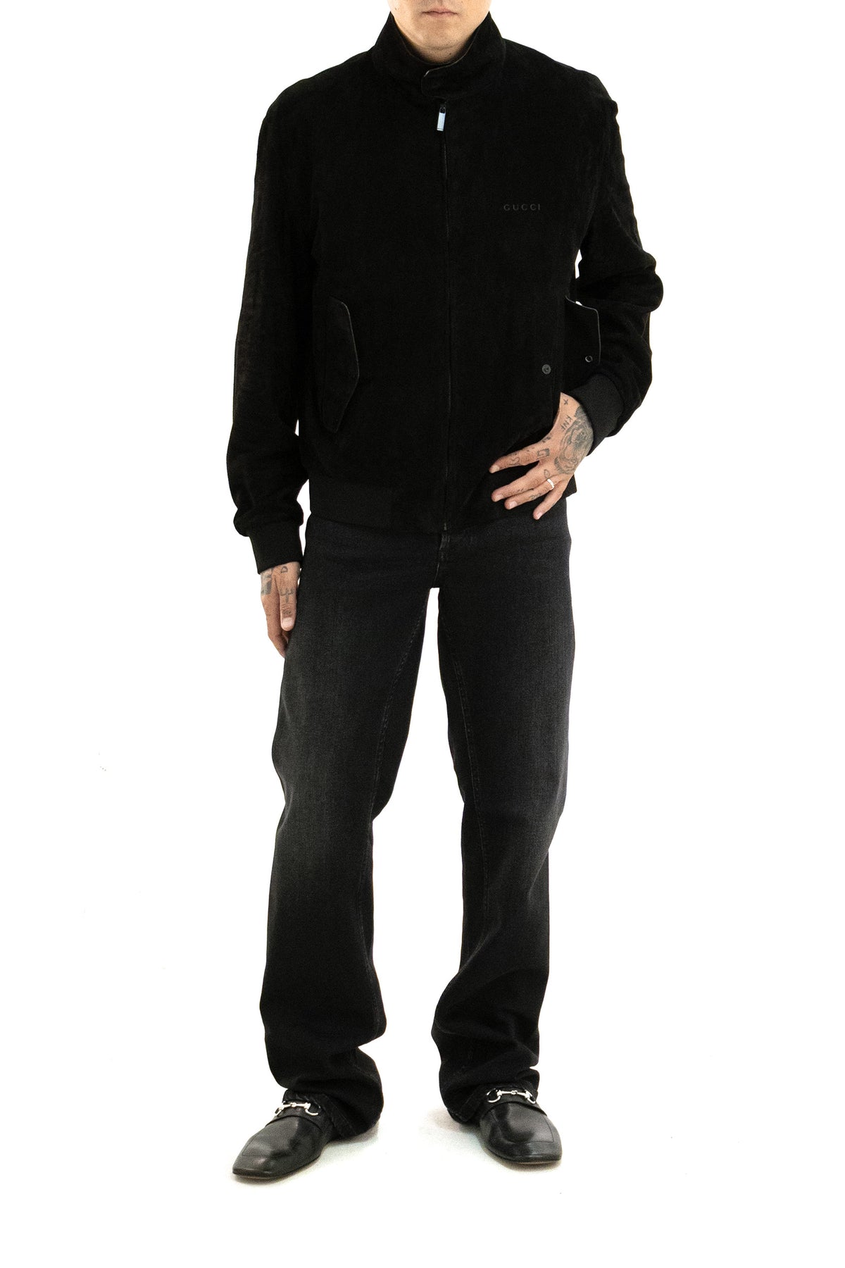 GUCCI Bomber in suede di colore nero, vista 2