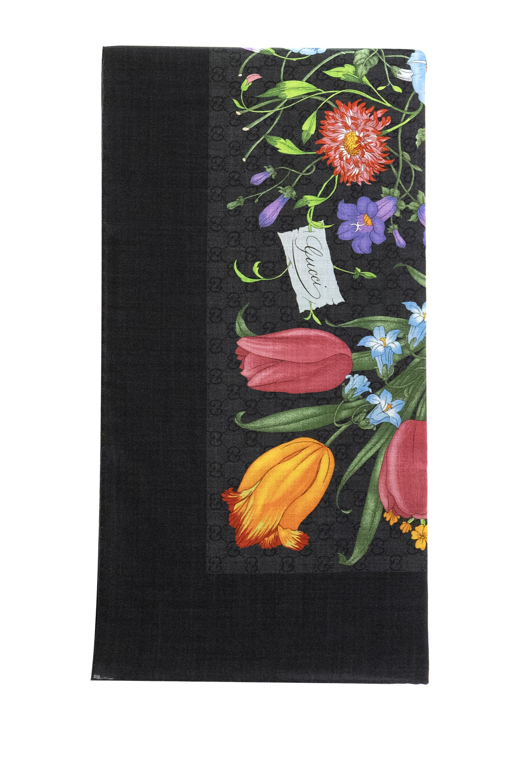 Scialle in lana e seta con stampa GG di colore nero <BR/> 873729 3GA38 1060 GUCCI
