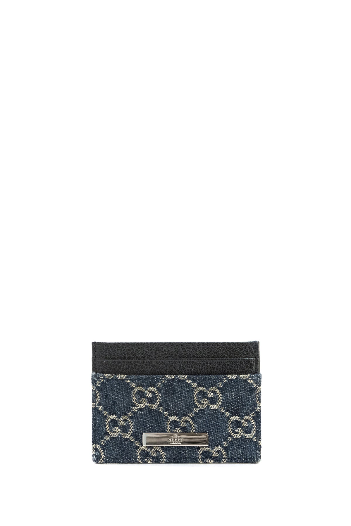 GUCCI Dark blue GG distressed denim card holder