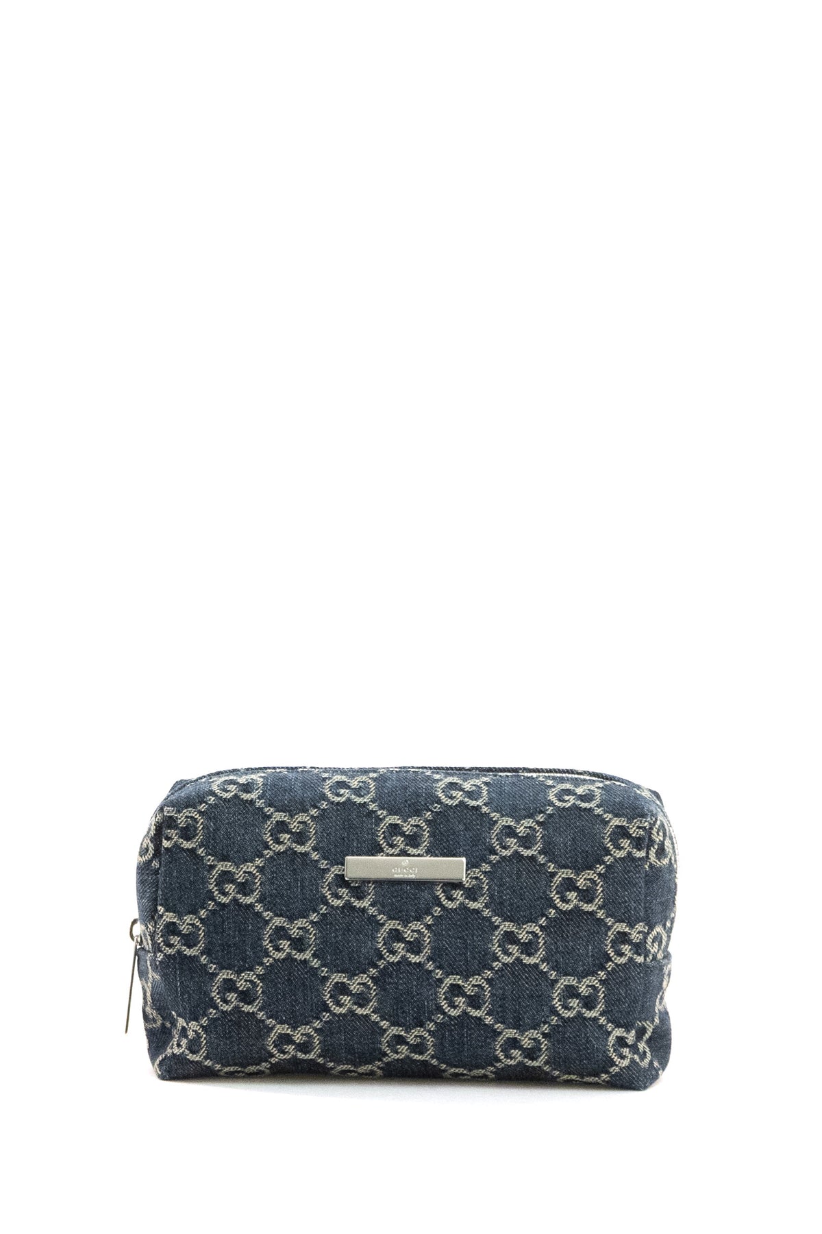 GUCCI Dark blue GG denim cosmetic case with a distressed effect