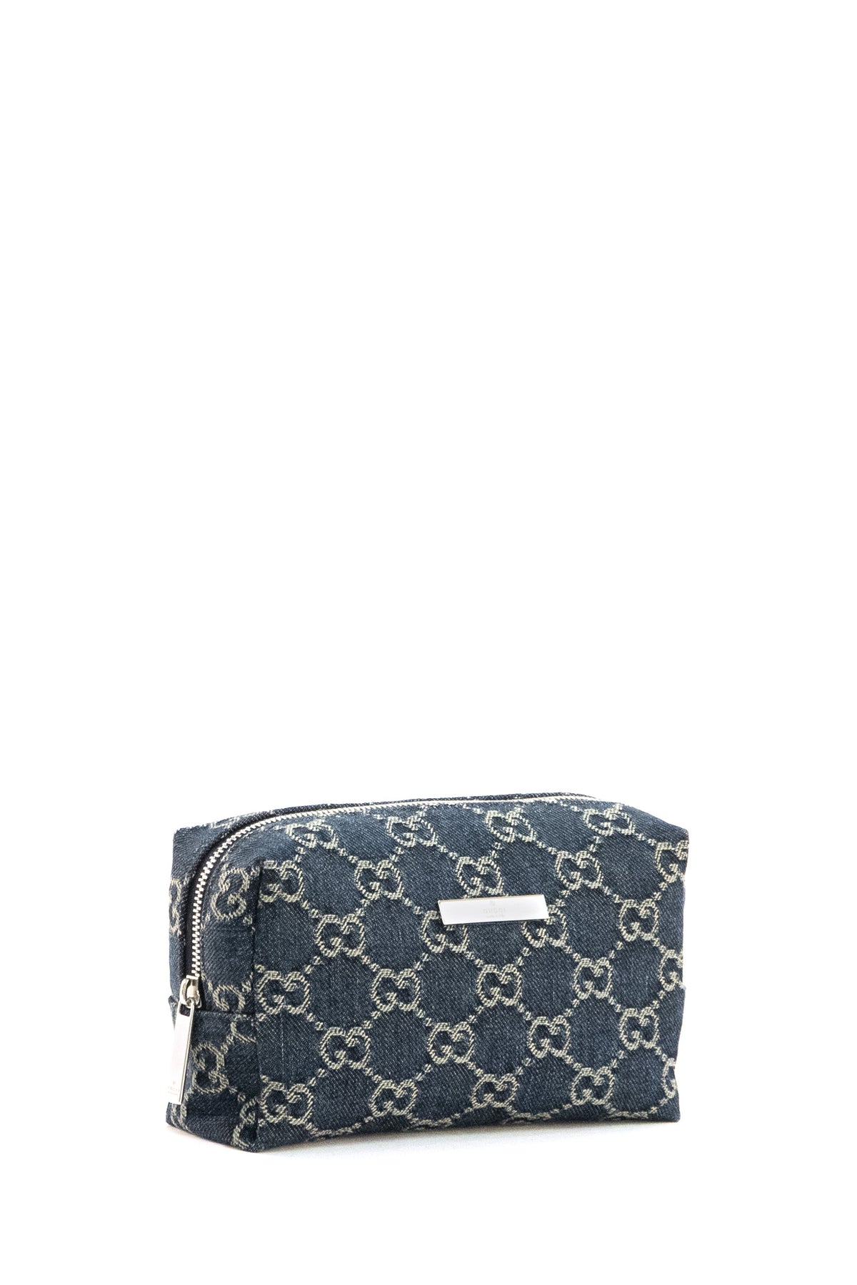 GUCCI Dark blue GG denim cosmetic case with a distressed effect, view 2
