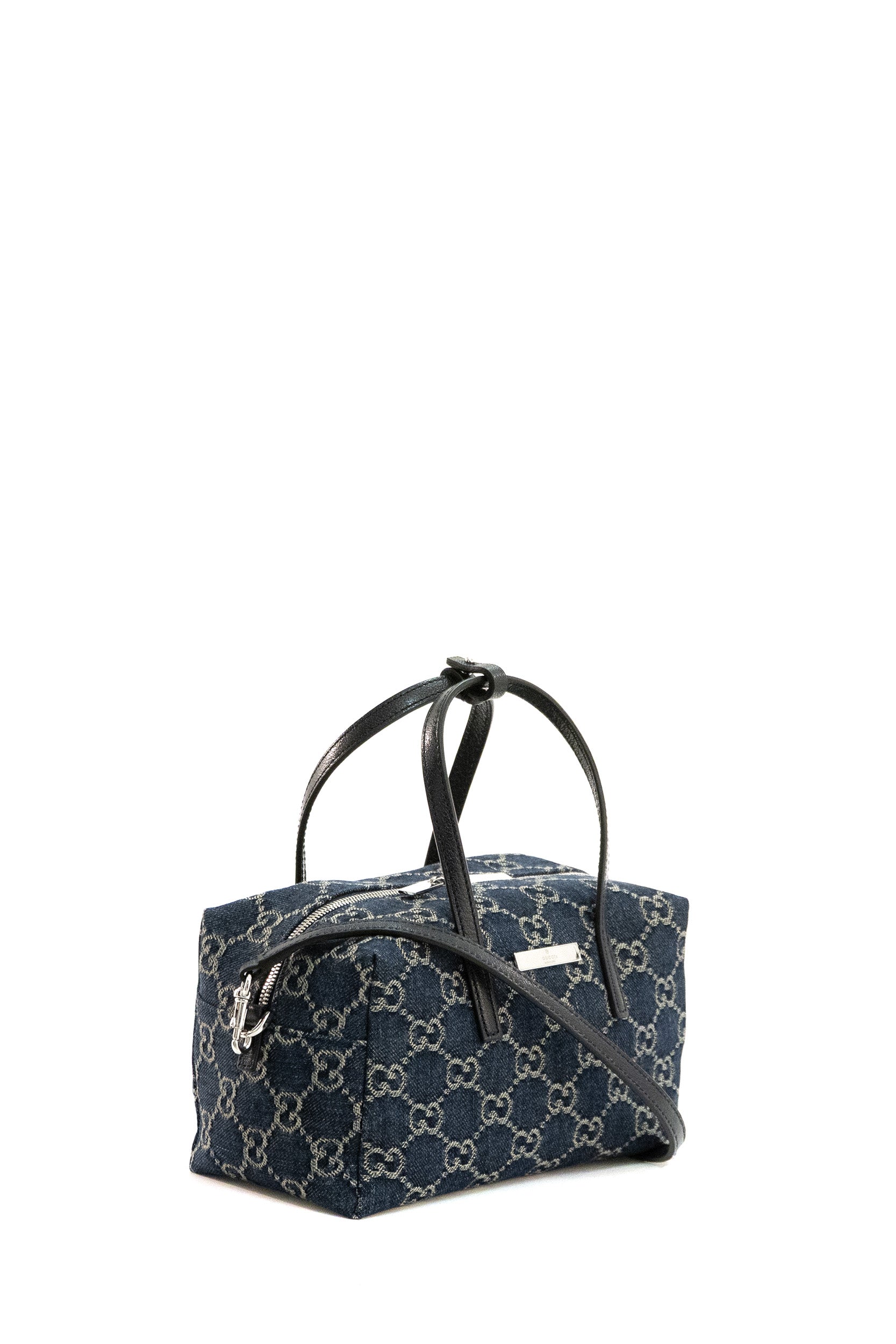 Borsa Boston piccola in denim GG blu scuro effetto délavé <BR/> 875811 FAF9B 4042 GUCCI