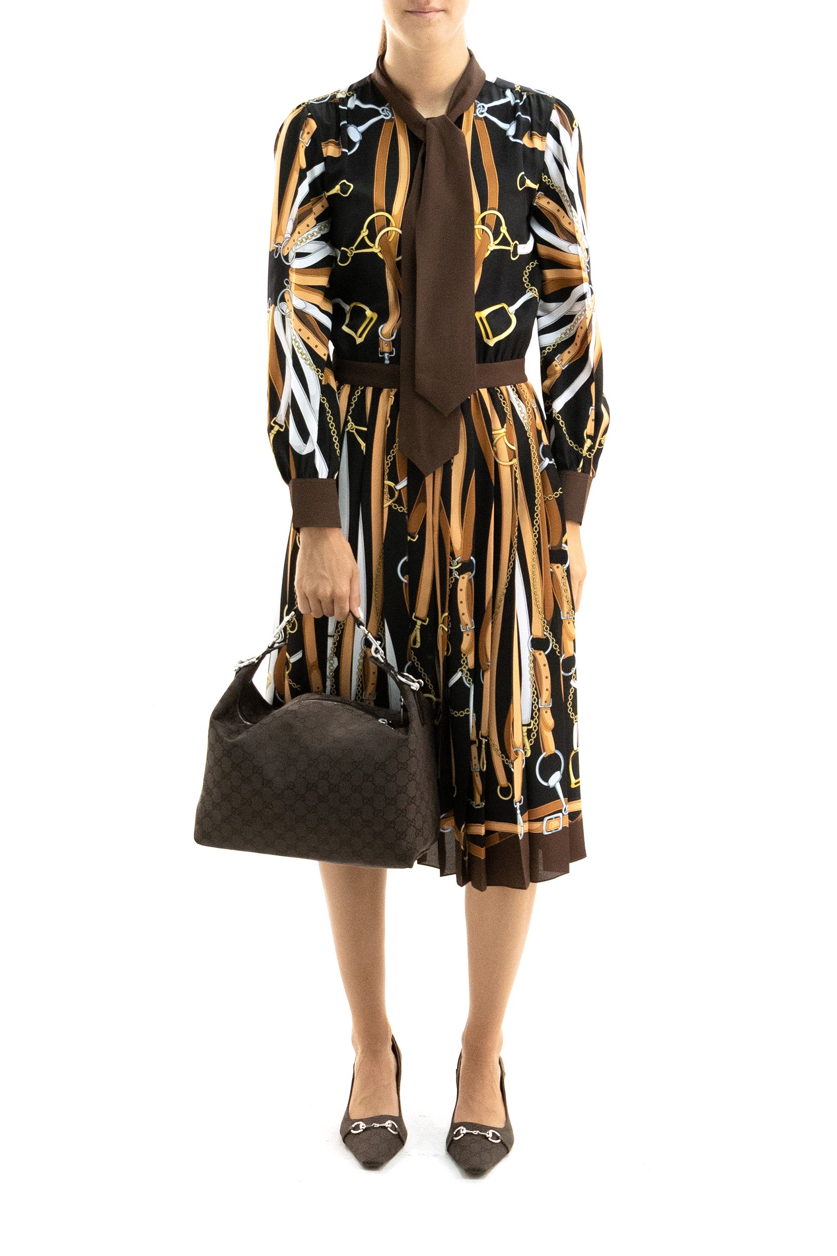 Abito chemisier in seta di colore nero e marrone<BR/> 876083 ZAVEN 1190 GUCCI