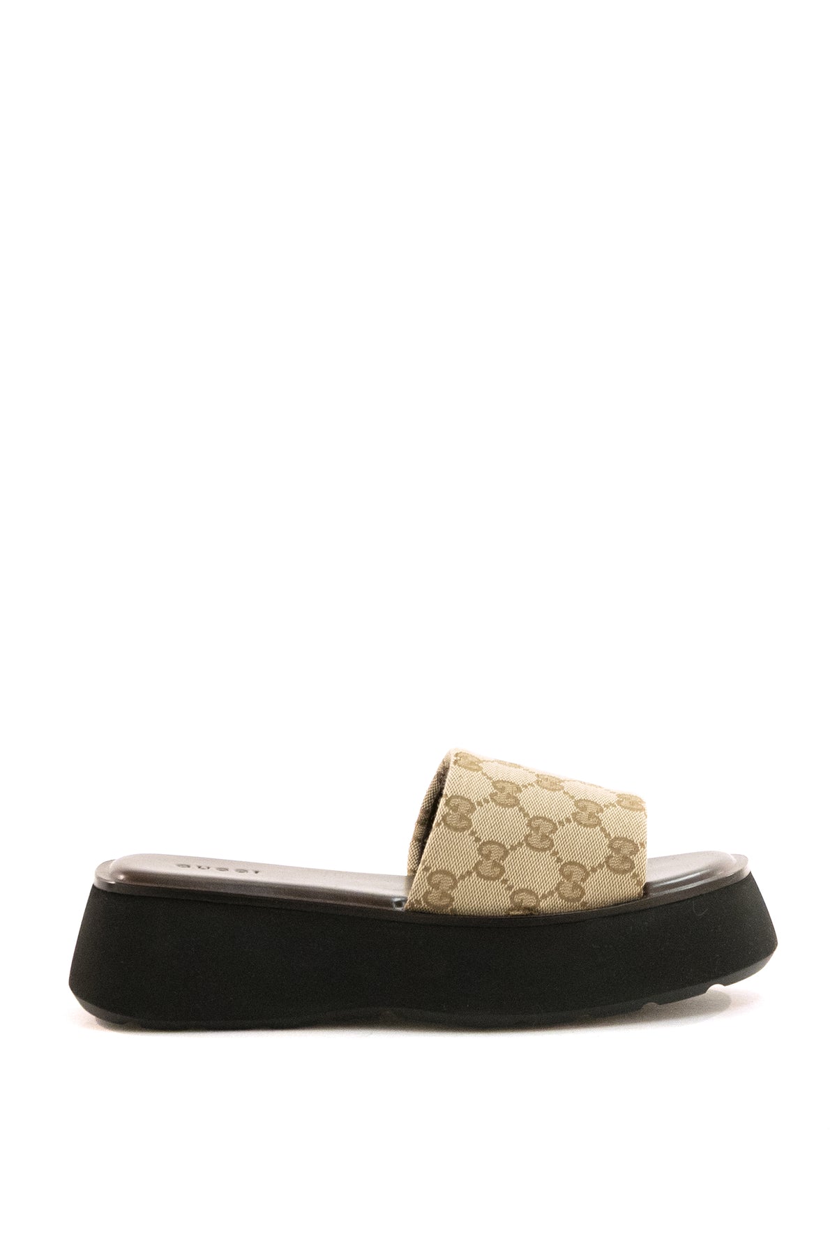 GUCCI Sandali slider in tessuto GG color beige e marrone