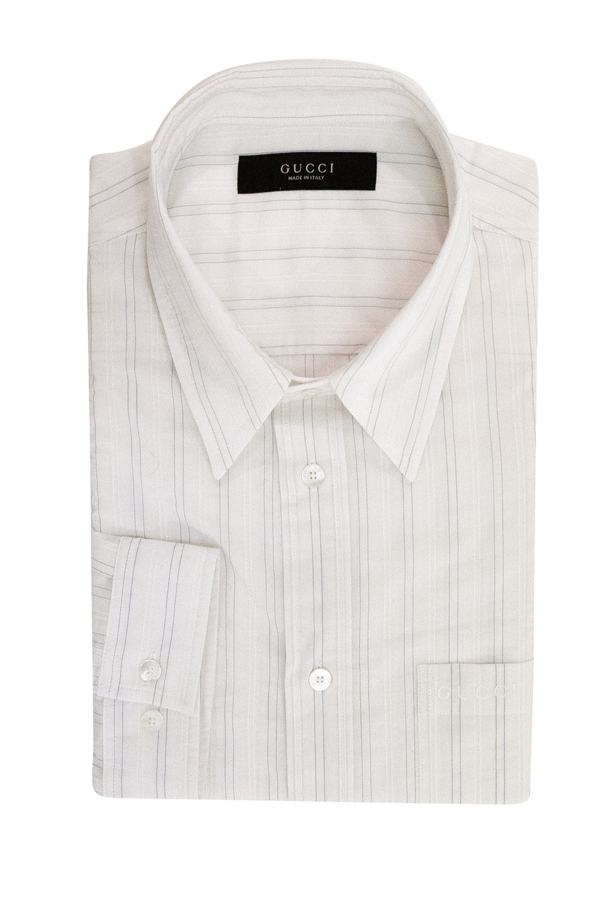 GUCCI Camicia in cotone tecnico a righe di colore bianco, Bianco/azzurro
