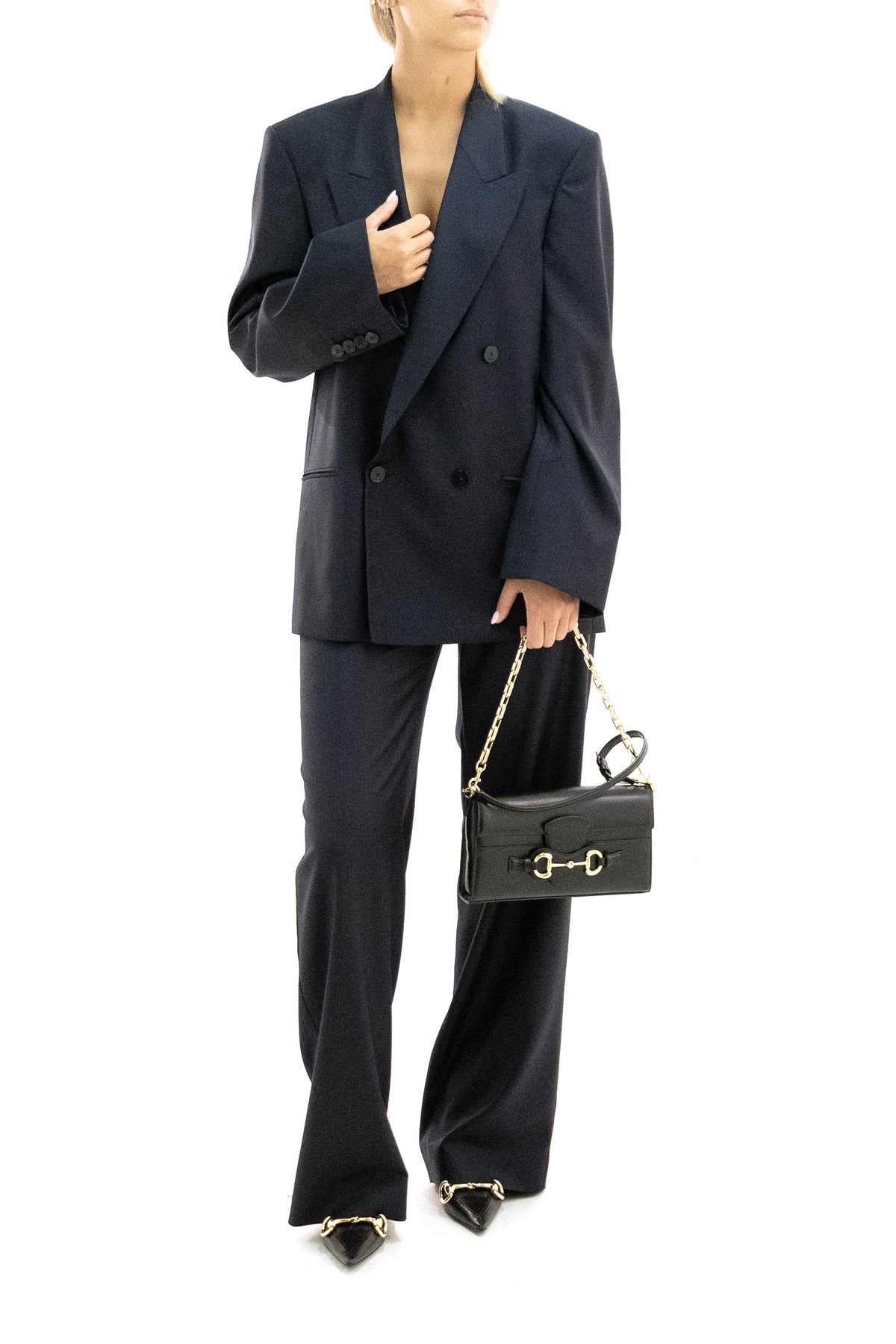 GUCCI Dark blue wool trousers, view 2