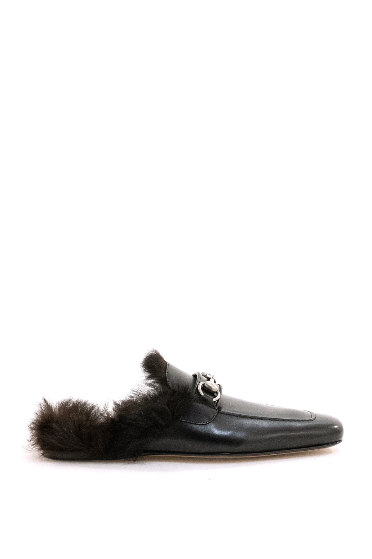 GUCCI Slippers Casanova in pelle nera e lana merino di colore nero
