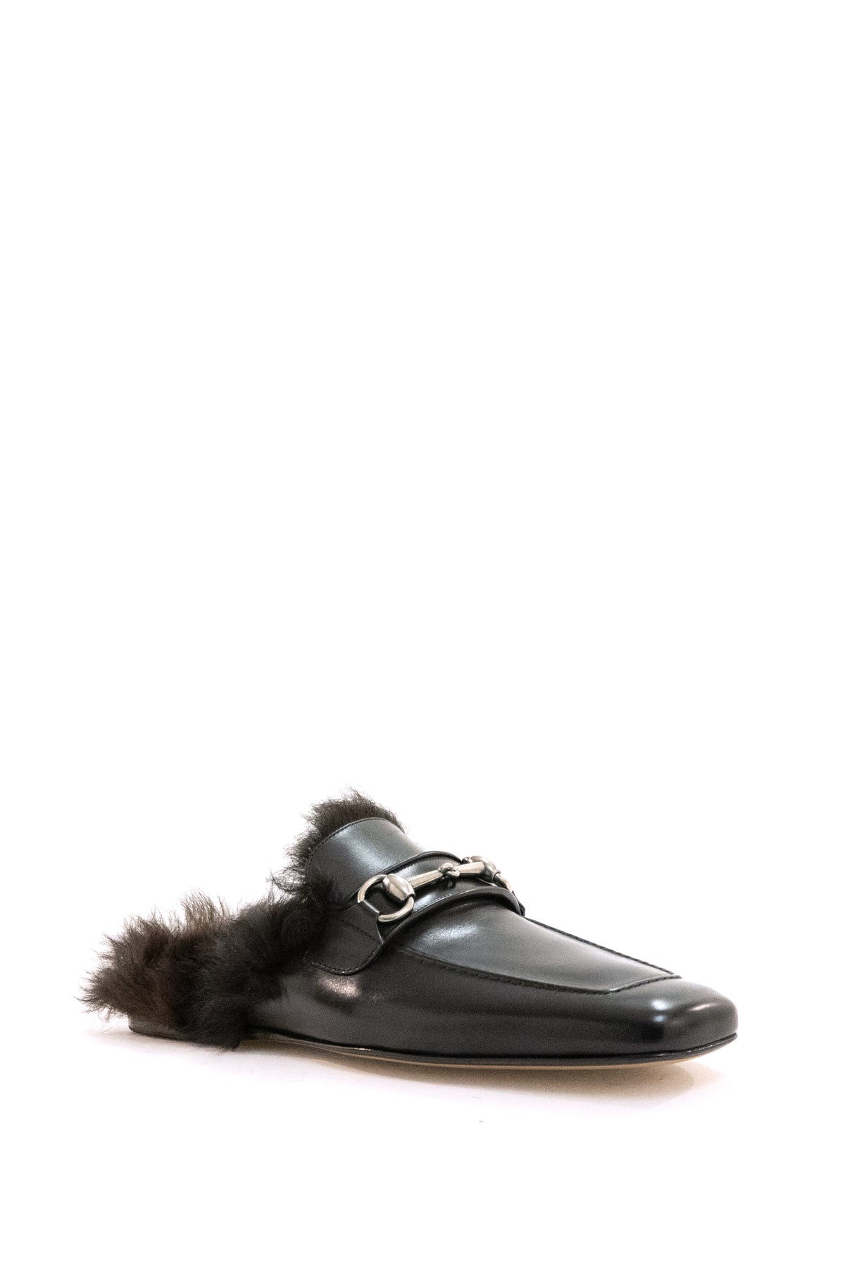 GUCCI Slippers Casanova in pelle nera e lana merino di colore nero, vista 2
