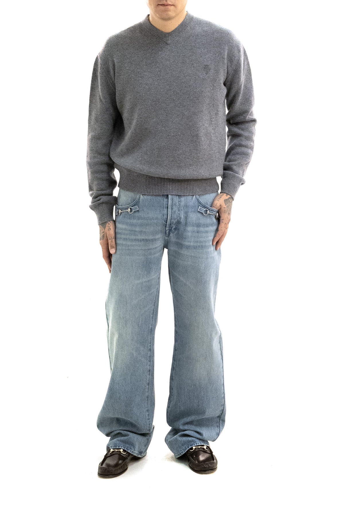 GUCCI Grey cashmere knit pullover, Multi, view 2