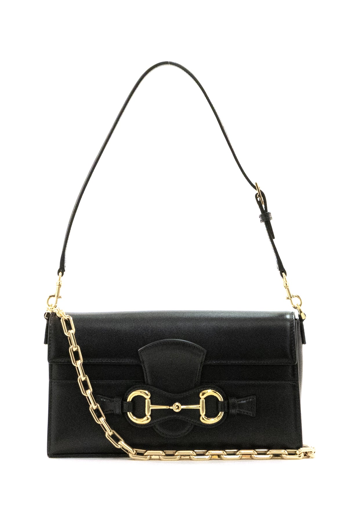 GUCCI Borsa Horsebit Ristretto in pelle lucida di colore nero