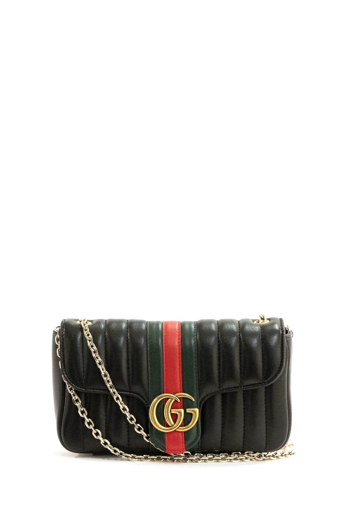 GUCCI Borsa a spalla piccola Jetset GG Marmont in pelle matelassé verticale di colore nero, Multi