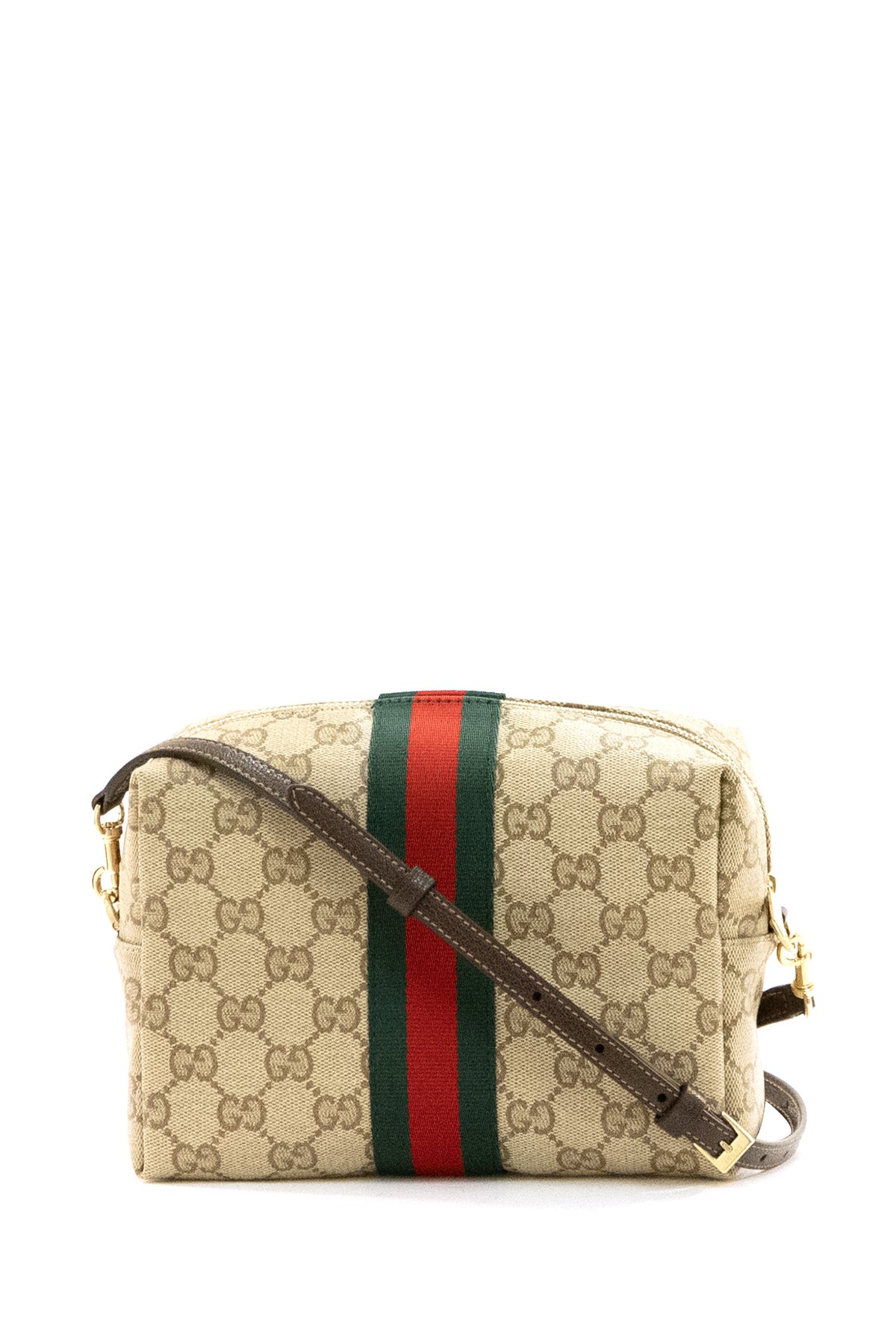 GUCCI Sand and brown GG coated canvas mini camera bag, Beige