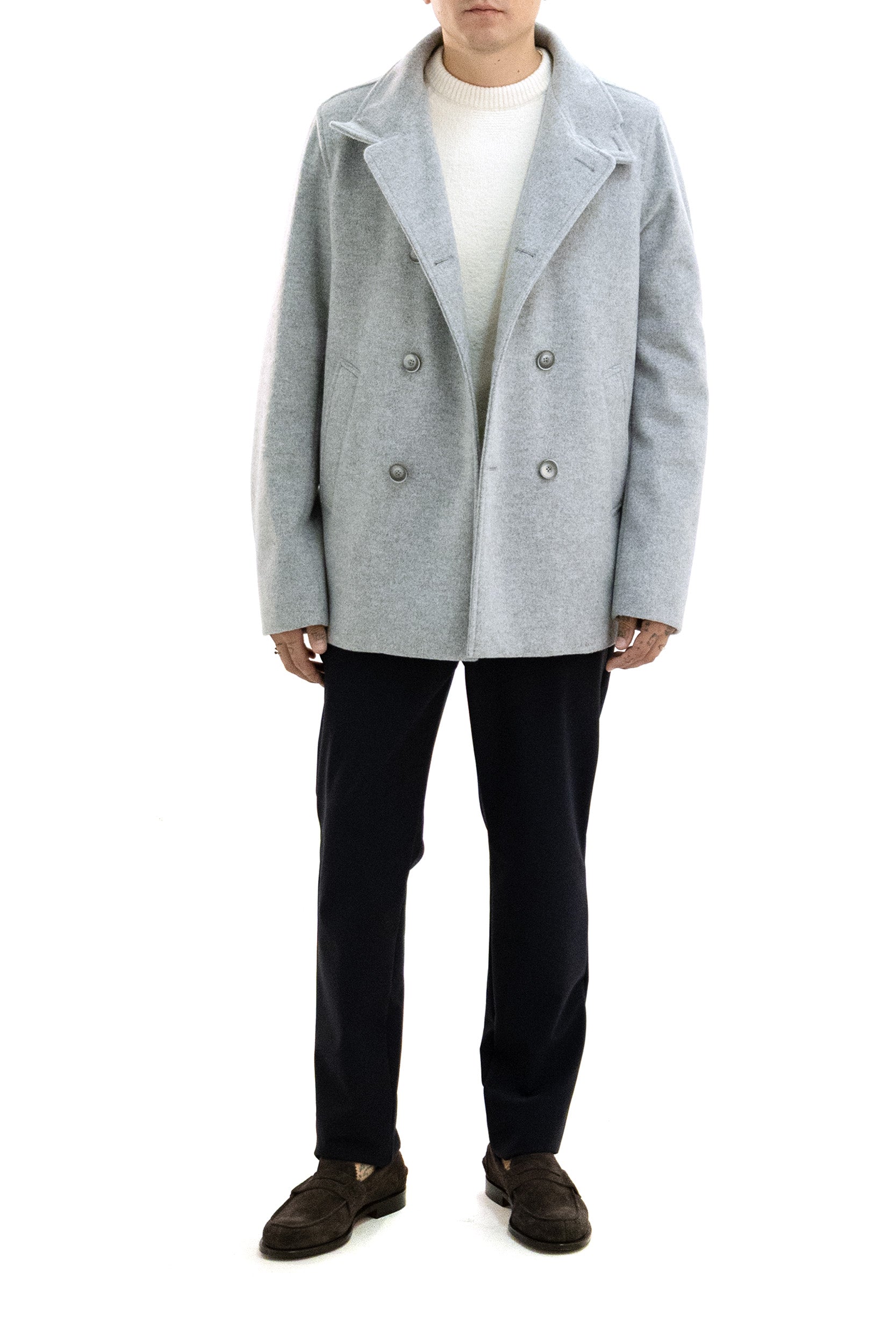 HERNO Peacoat in misto viscosa di colore grigio, vista 2