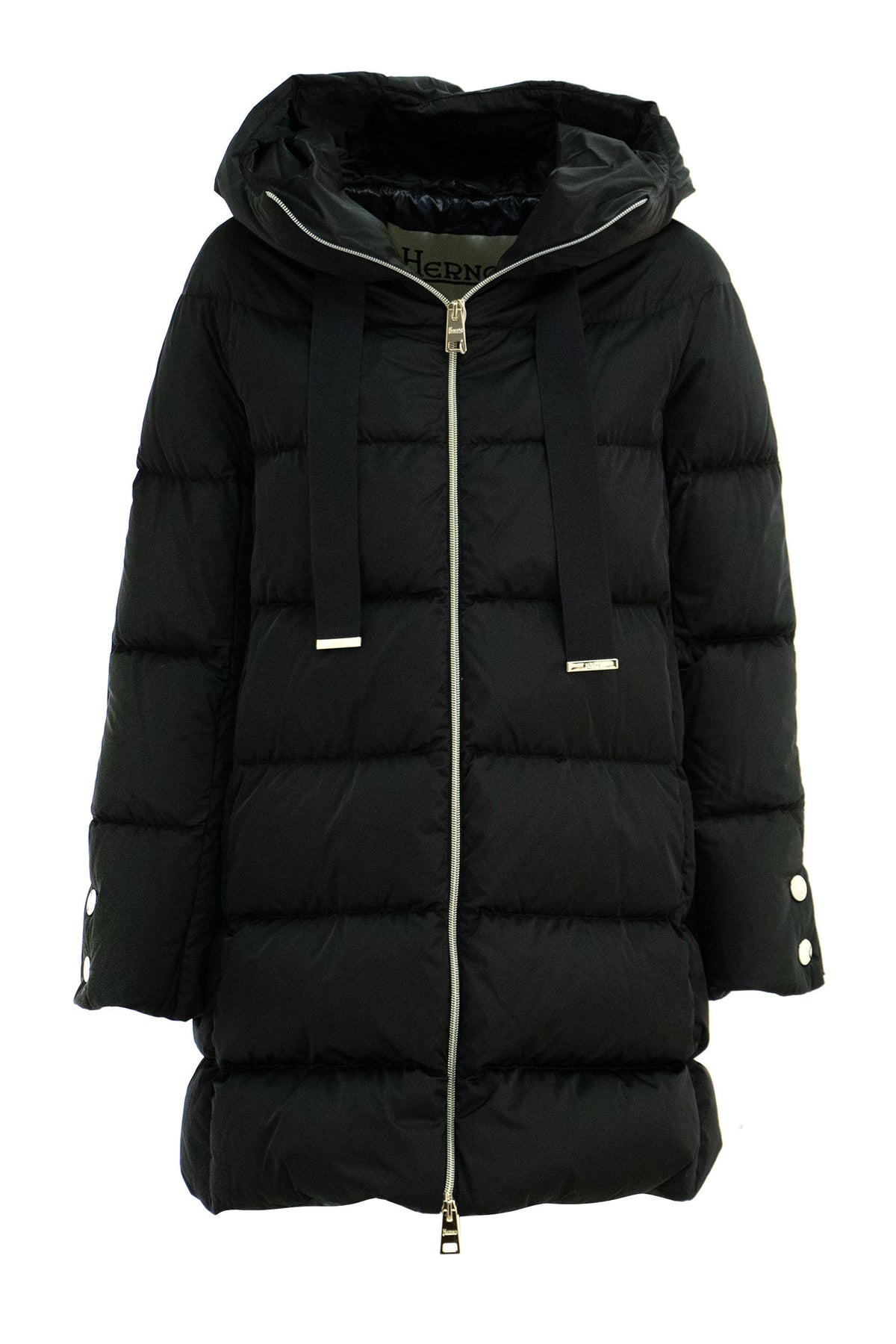 HERNO Giubbotto in nylon nero con cappuccio a coulisse, Black