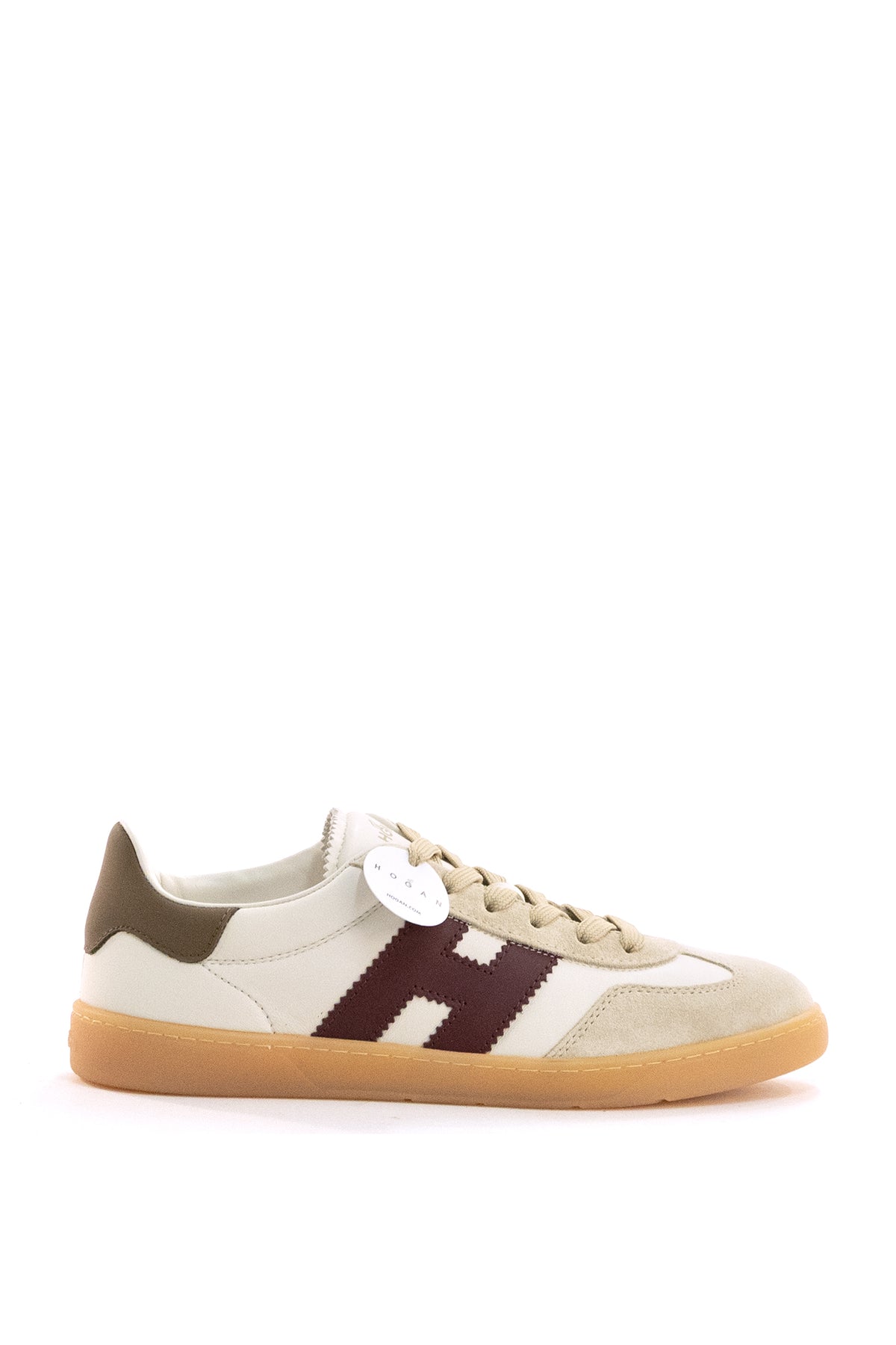 HOGAN Cool white leather and suede sneakers, White/burgundy