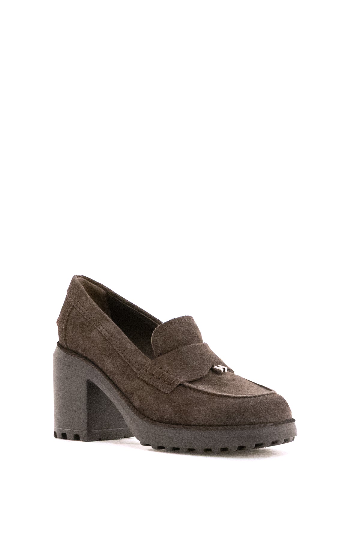 HOGAN Mocassini H724 in suede di colore marrone, vista 2