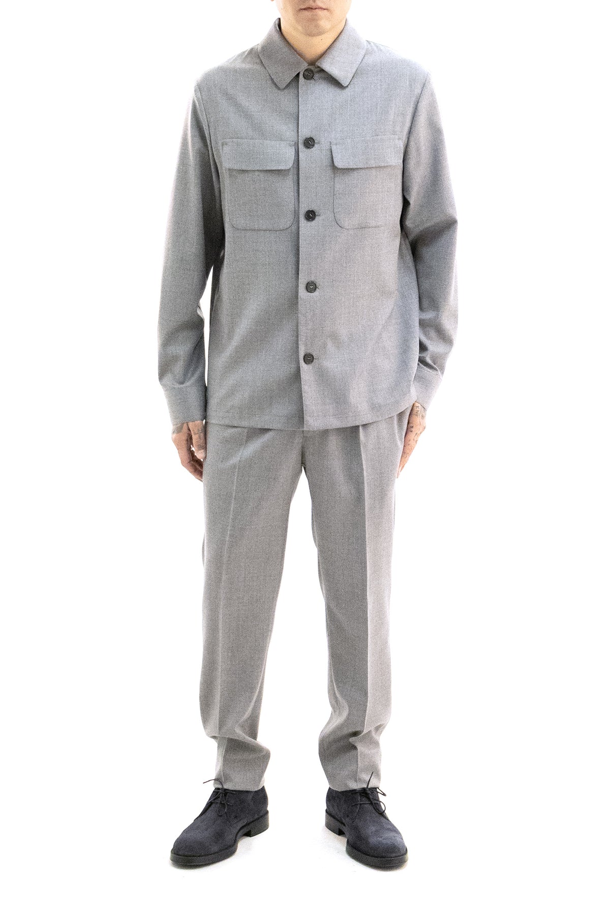 INCOTEX Giacca Camicia in Lana Stretch, Grigio, vista 2