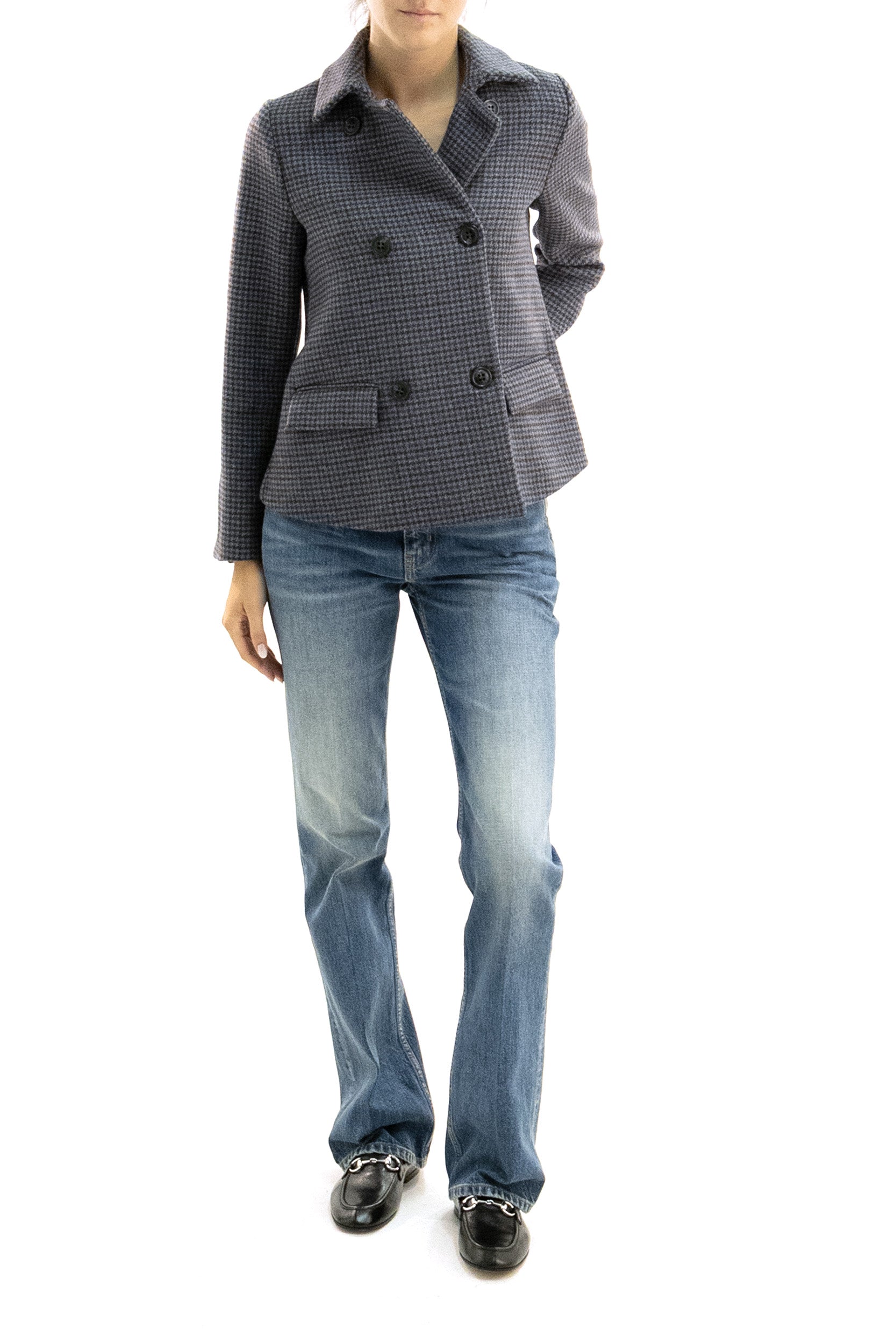 Giacca in lana pied-de-puole di colore grigio e marrone<BR/> KE007ZT5126 679 KILTIE