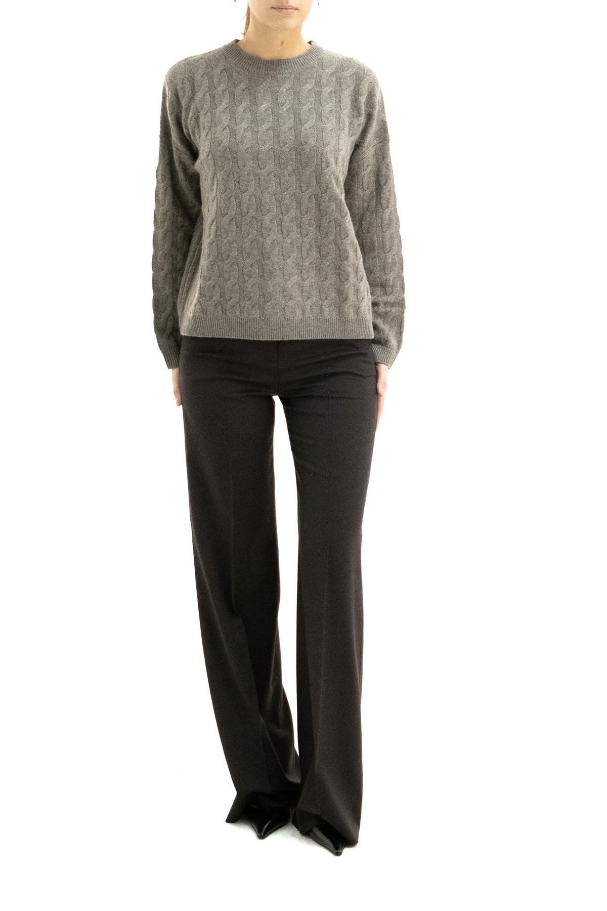 LISA YANG Maglione Seymour a trecce in cashmere di colore tortora, vista 2