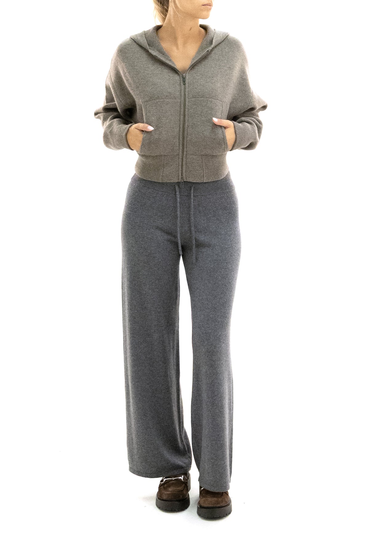 LISA YANG Cardigan in cashmere color tortora, Marrone, vista 2