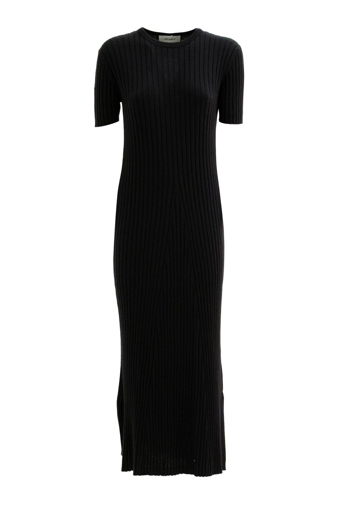 LISA YANG Abito lungo in cotone e cashmere a coste di colore nero