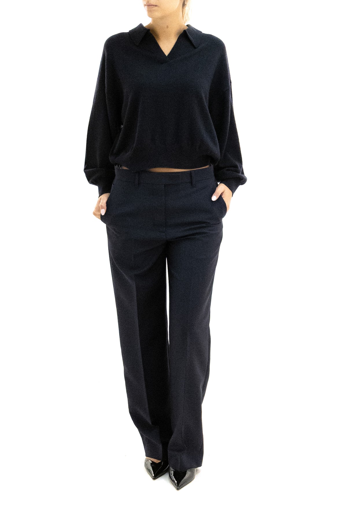 LISA YANG Pullover in cashmere di colore blu scuro, vista 2