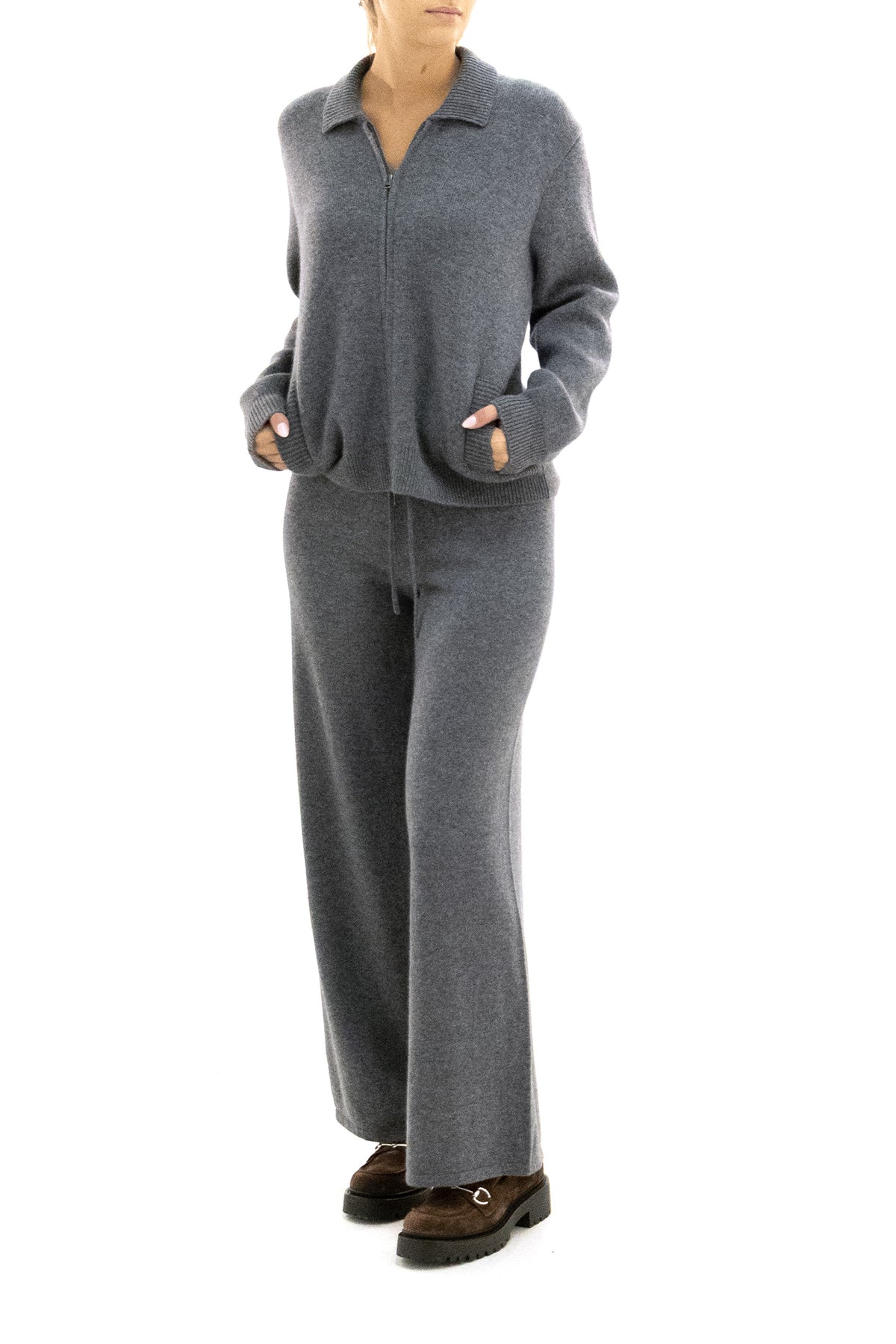 LISA YANG Cardigan in cashmere di colore grigio, vista 2