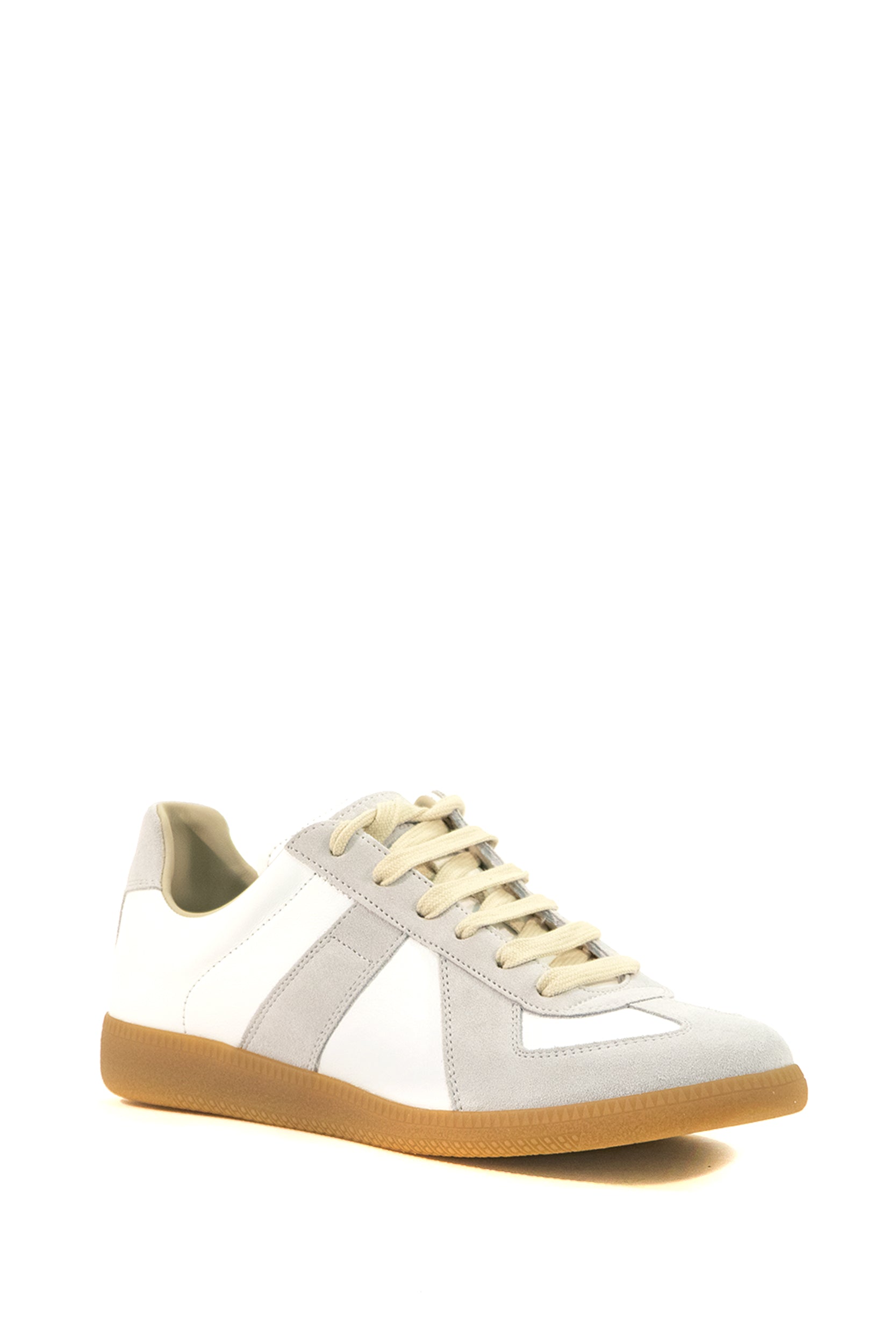 Sneakers Replica in pelle liscia color bianco e suede color grigio chiaro S57WS0236 P1895 101 MAISON MARGIELA