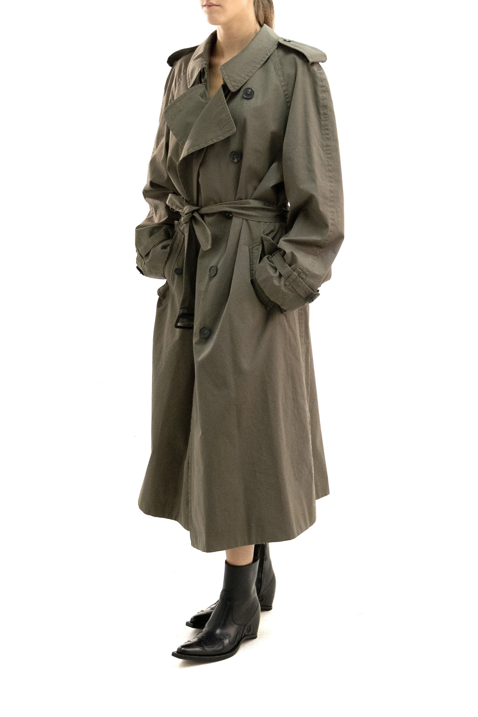 Trench lungo doppiopetto di cotone di colore verde militare<BR/> S51AH0209 M35241 727 MAISON MARGIELA