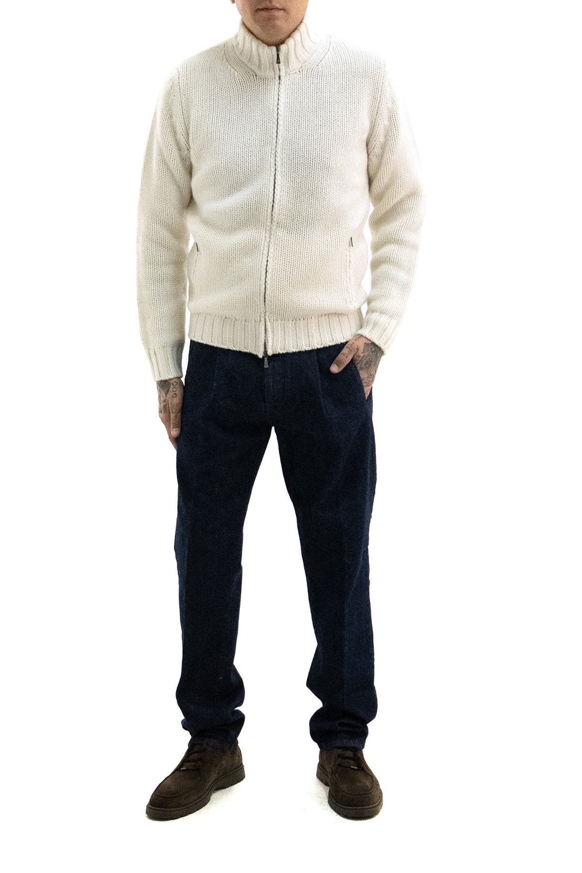 MAUREL Cardigan in Cashmere, Bianco, vista 2