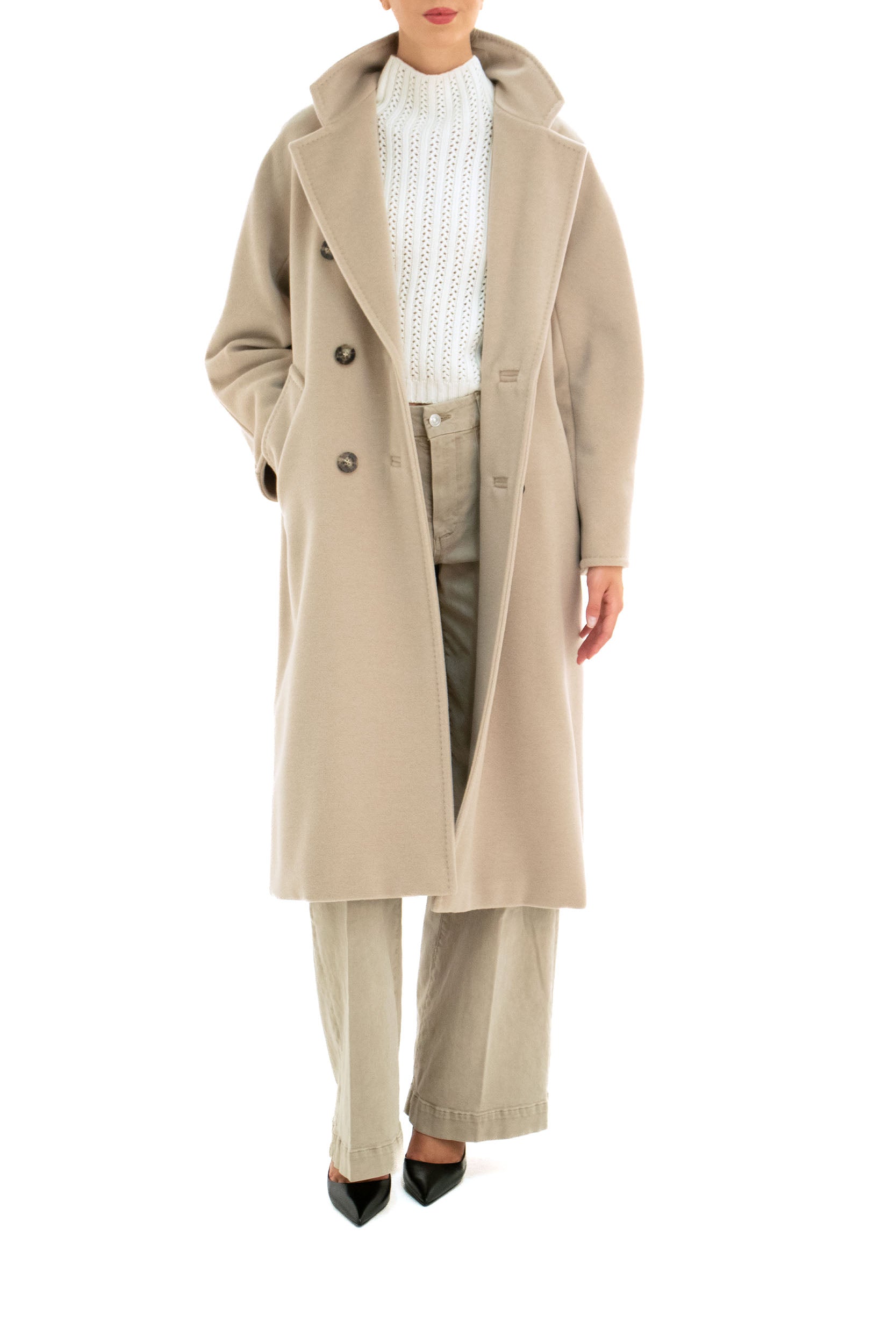 Cappotto doppiopetto in lana e cashmere color beige MADAME 032 MAX MARA
