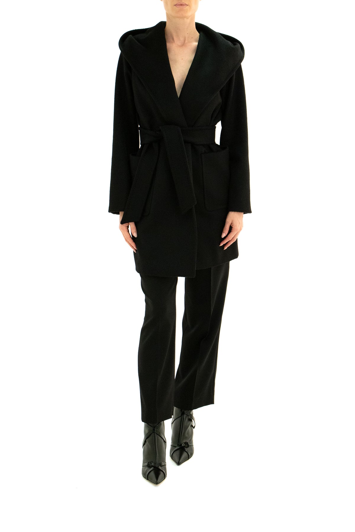 MAX MARA Black camel dressing gown coat, view 2