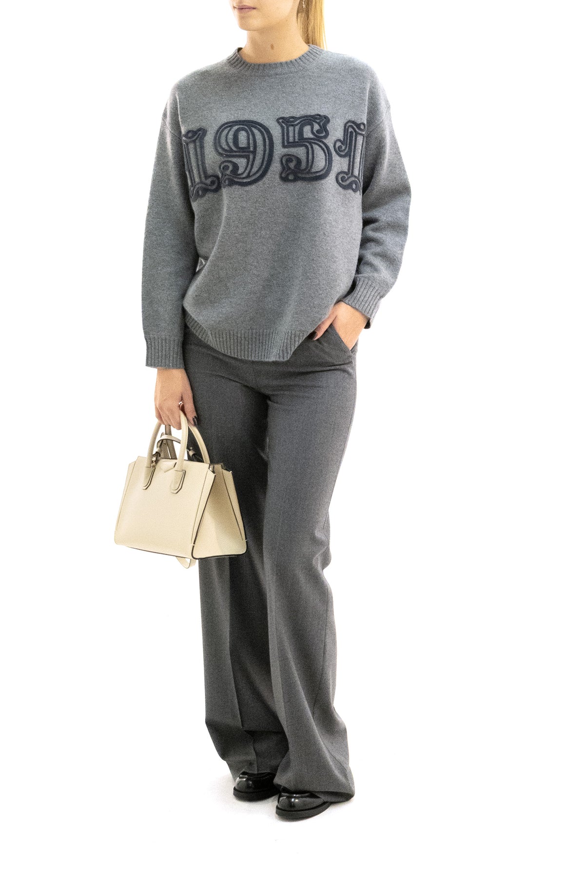 MAX MARA Pullover in cashmere di colore grigio, vista 2