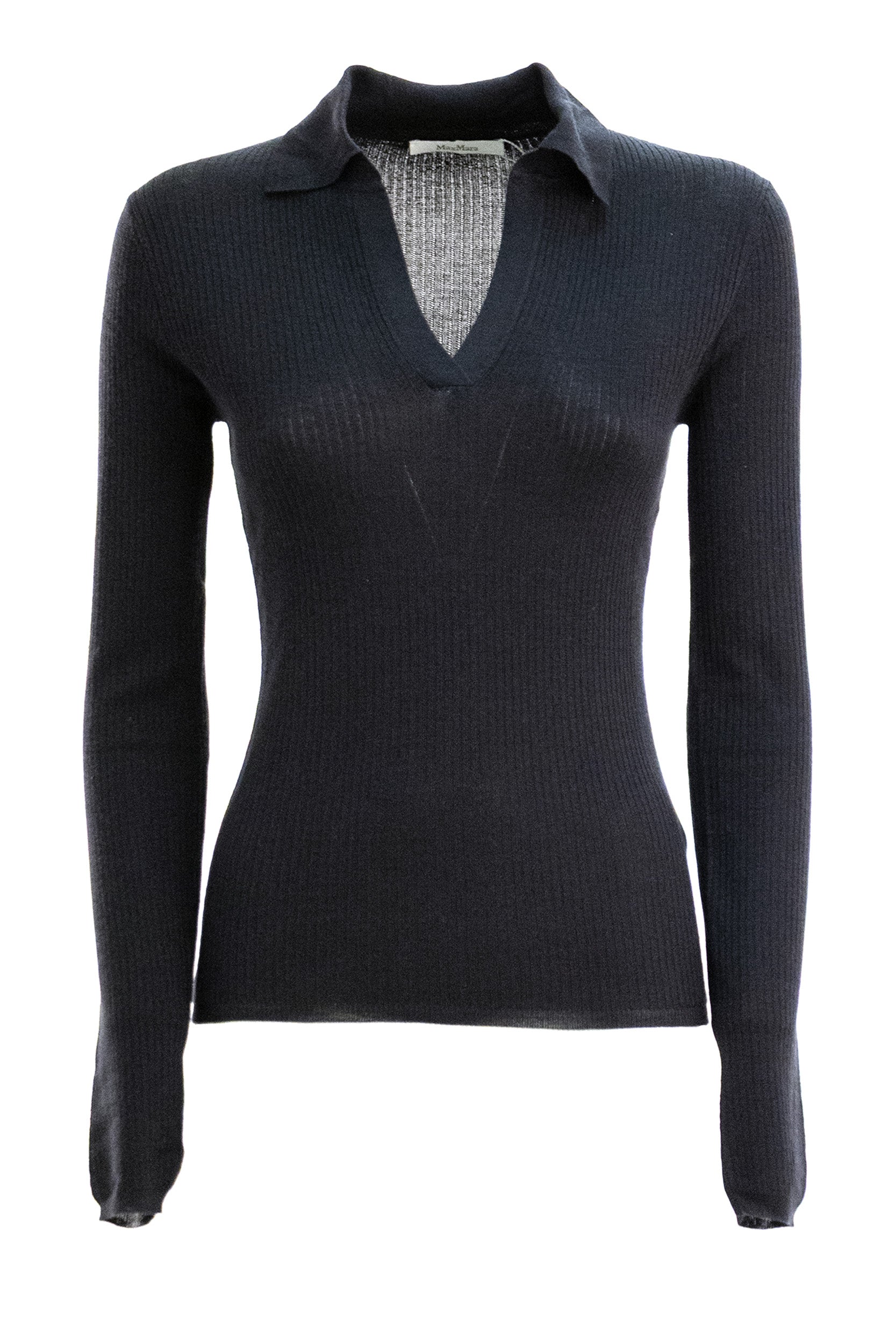 Polo in cachemire e seta a coste di colore blu<BR/> MXMGERGO 003 MAX MARA