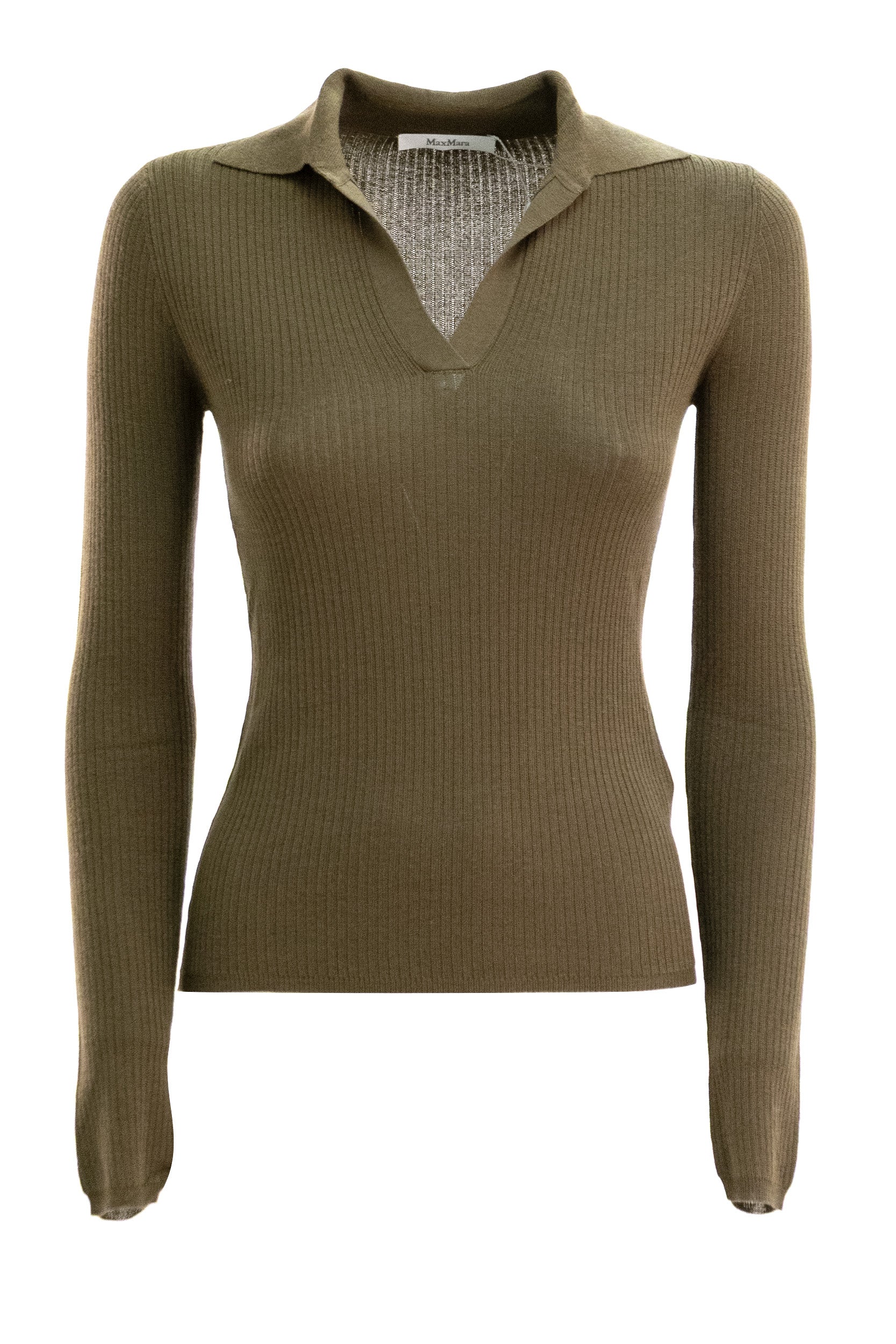Polo in cachemire e seta a coste di colore verde militare<BR/> MXMGERGO 007 MAX MARA