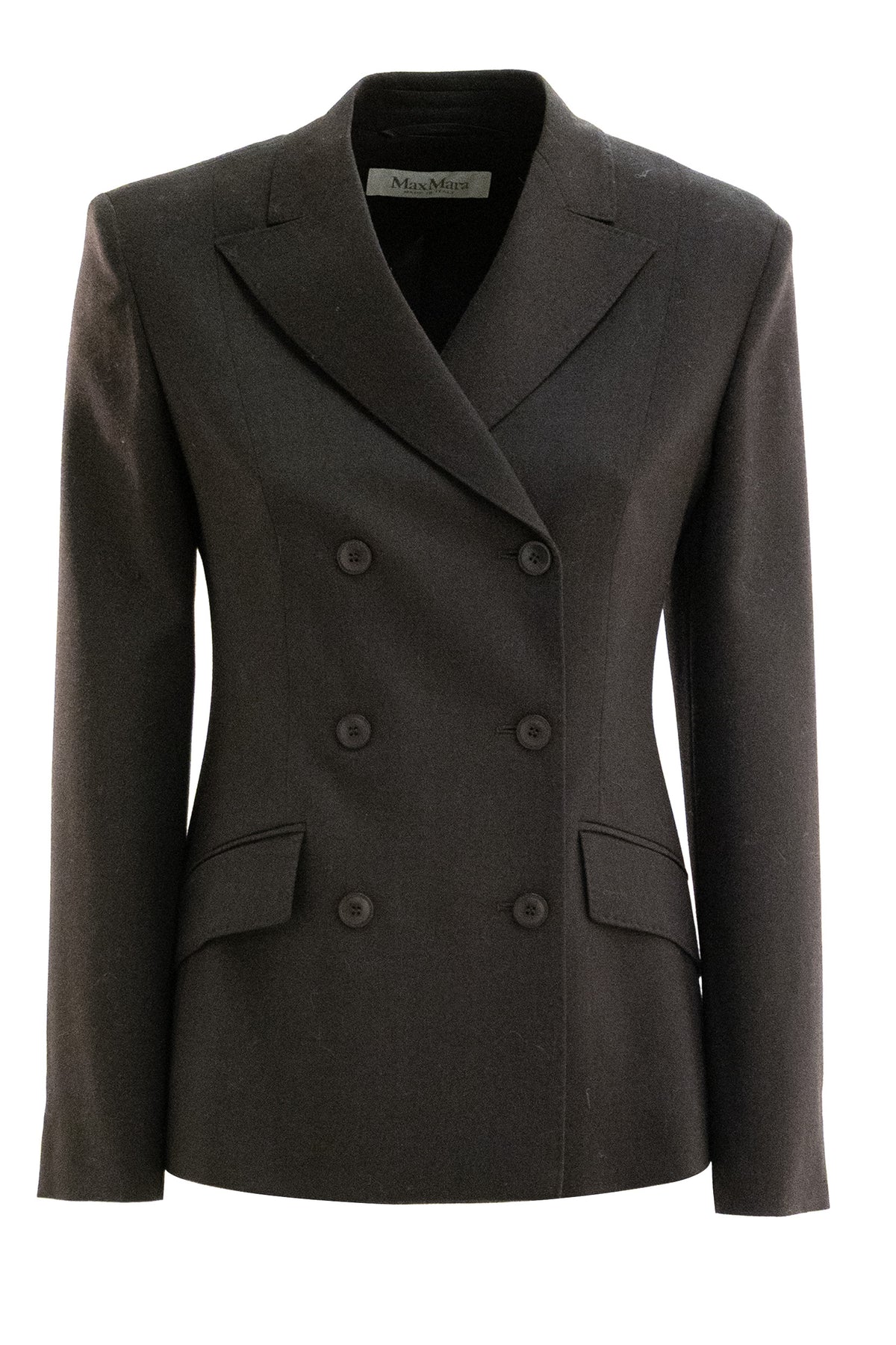 MAX MARA Giacca doppiopetto in flanella di lana di colore marrone scuro