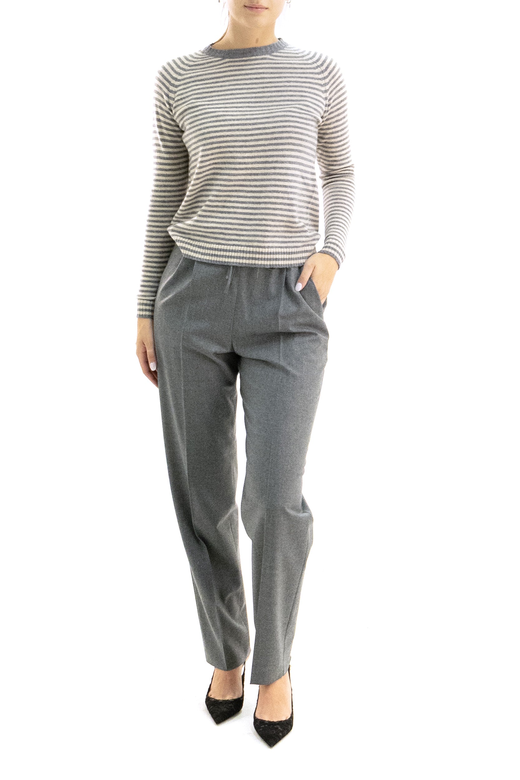 Pantaloni in foulé di cachemire di colore grigio<BR/> MXMZAMIA 012 MAX MARA